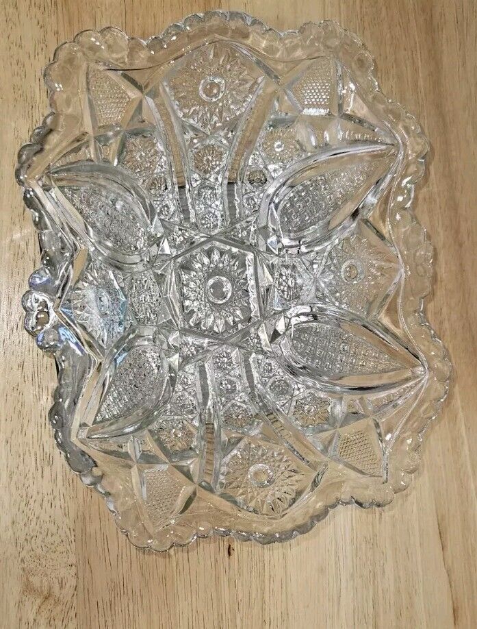 EAPG Indiana Glass Vintage Rectangle Serving Bowl Scalloped Edge Daisy Star