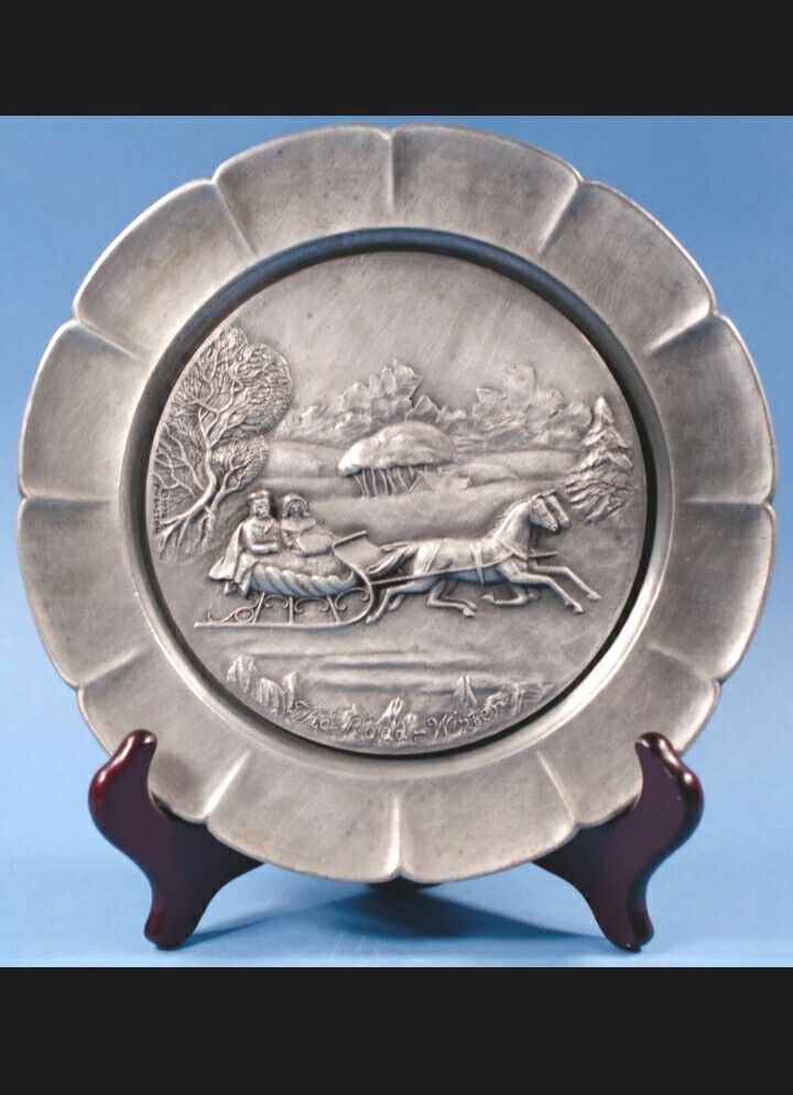 Vintage Worcester Pewter Plate- Currier & Ives \'The Road, Winter\' 1974