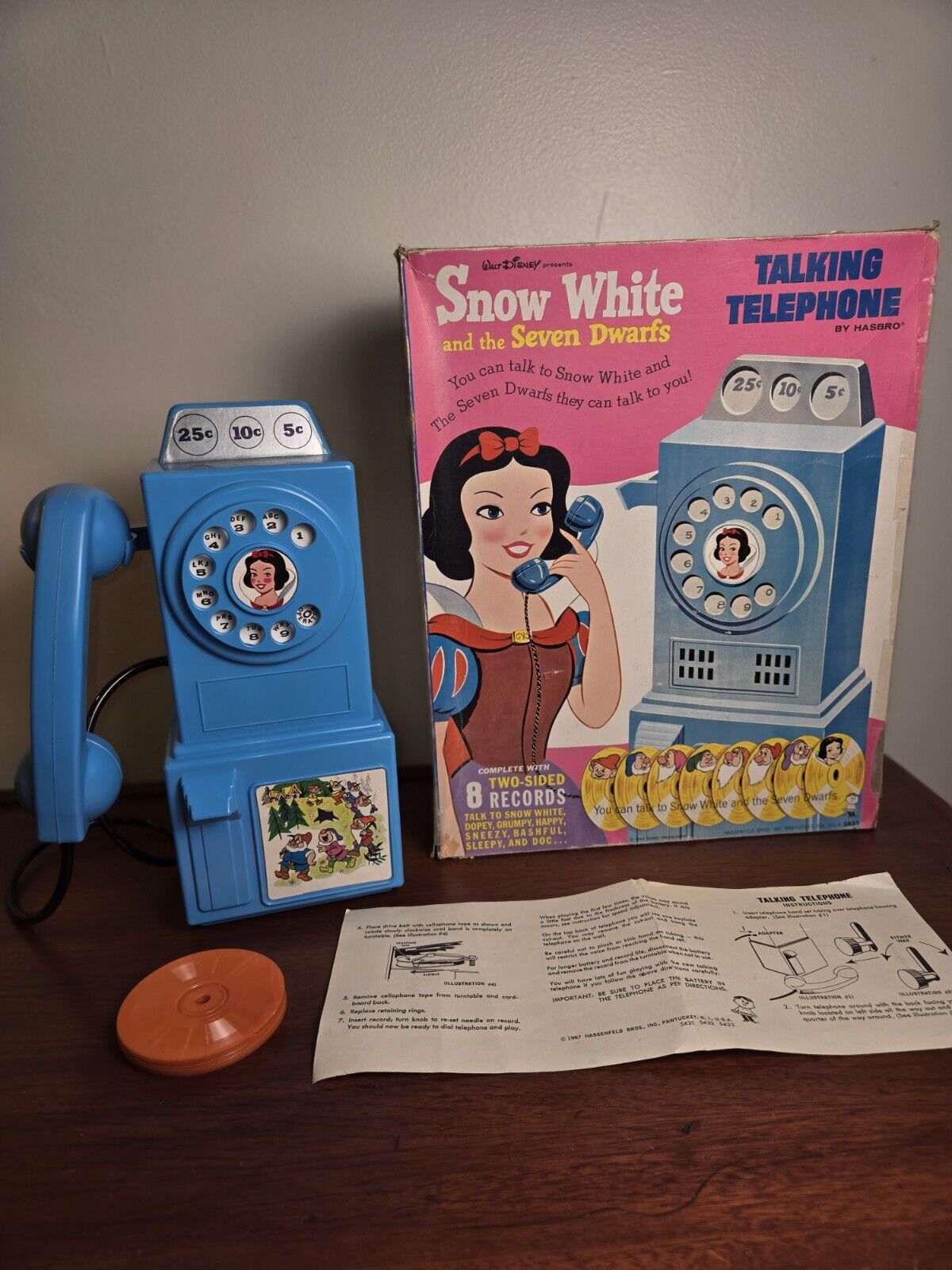 Rare Vtg Disney Snow White & The 7 Dwarfs Talking Phone,IOB,1960\'s,Working?VGC