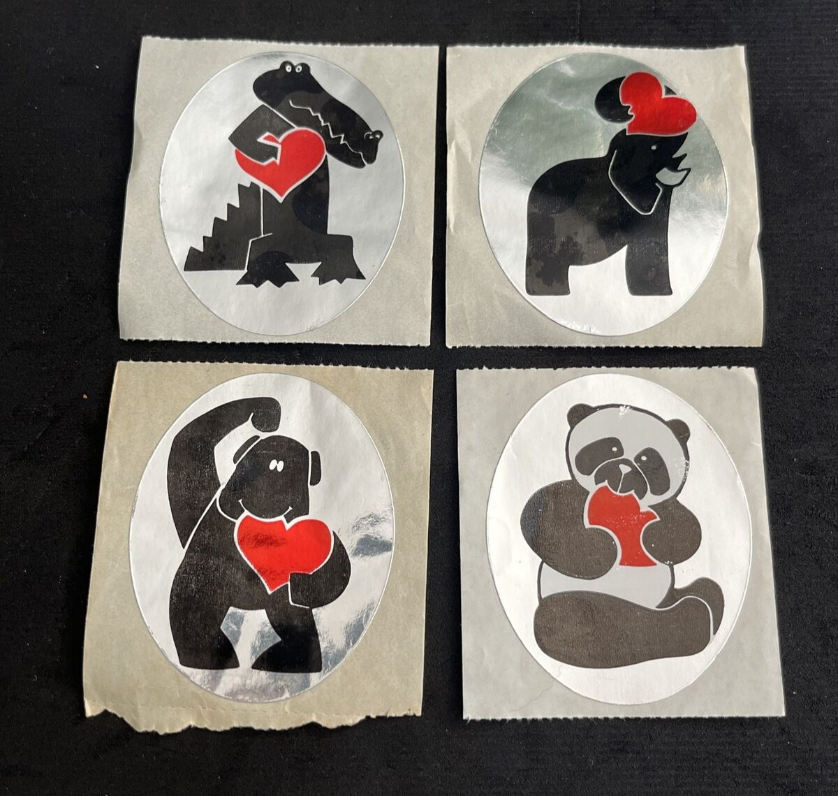 Vintage 80’s Silver Foil Stickers - Elephant, Gorilla Alligator Panda Rare & HTF