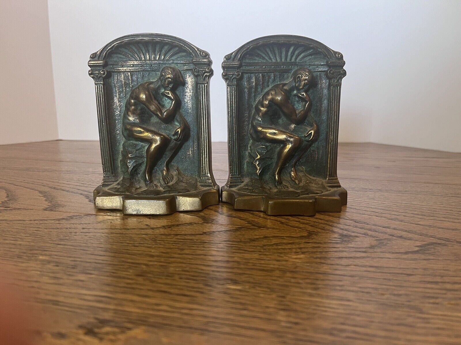 Pair of Antique Bronze “The Thinker” Bookends 1920's Rodin Sculpture 