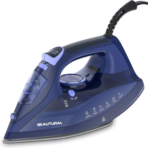 BEAUTURAL Steam Iron for Clothes with Precision Thermostat Dial, Ceramic Blue