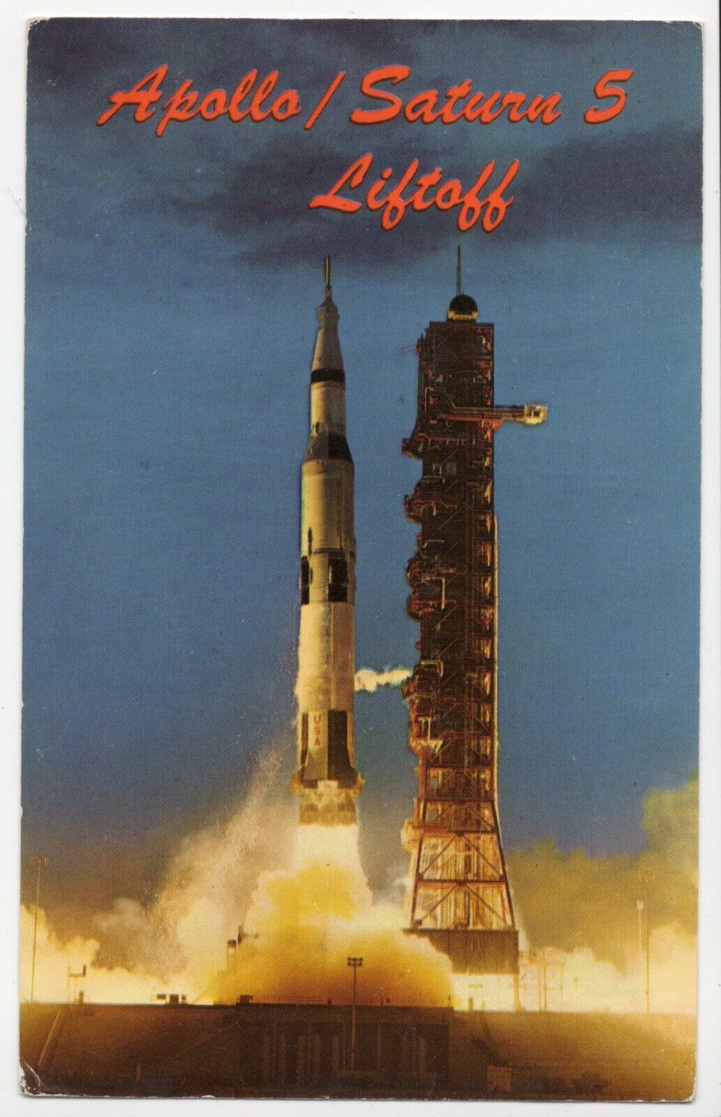 Apollo / Saturn V Space Vehicle Launch Kennedy Space Center Chrome Postcard