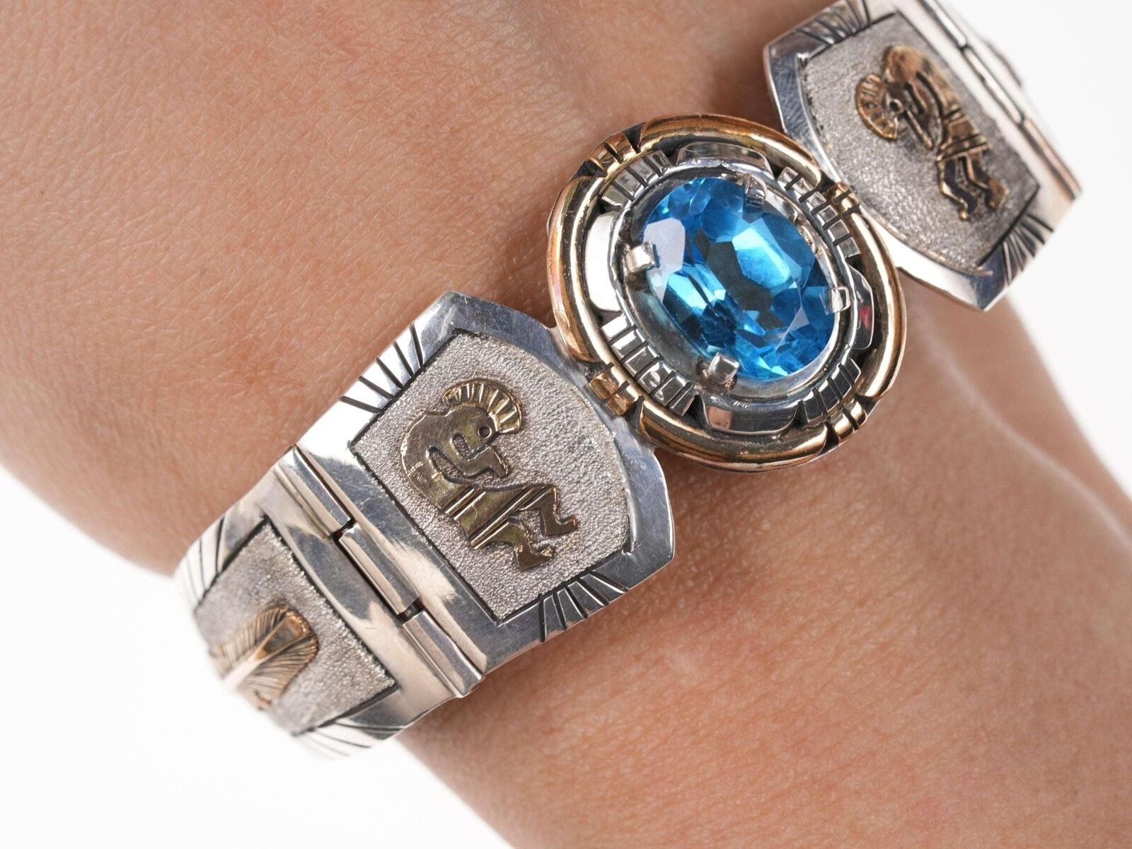 Charles Johnson Navajo Sterling Gold Filled Blue topaz bracelet