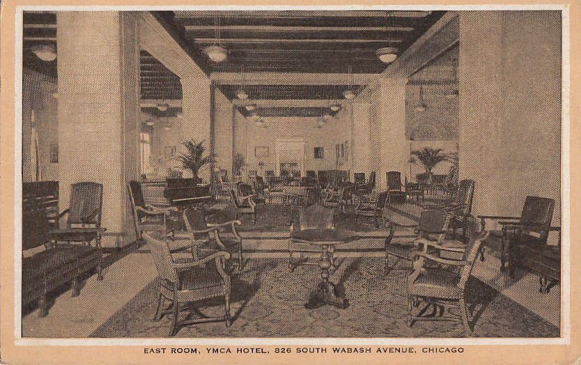  Postcard East Room YMCA Hotel Chicago IL 