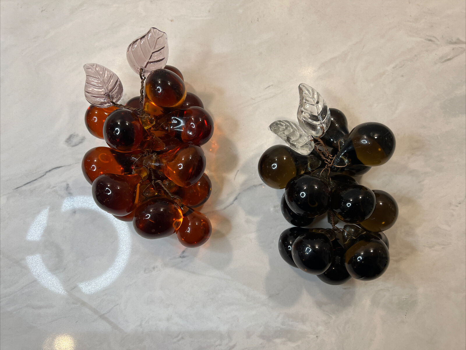 Vintage MCM Amber & Gray Hand Blown Glass Grape Clusters