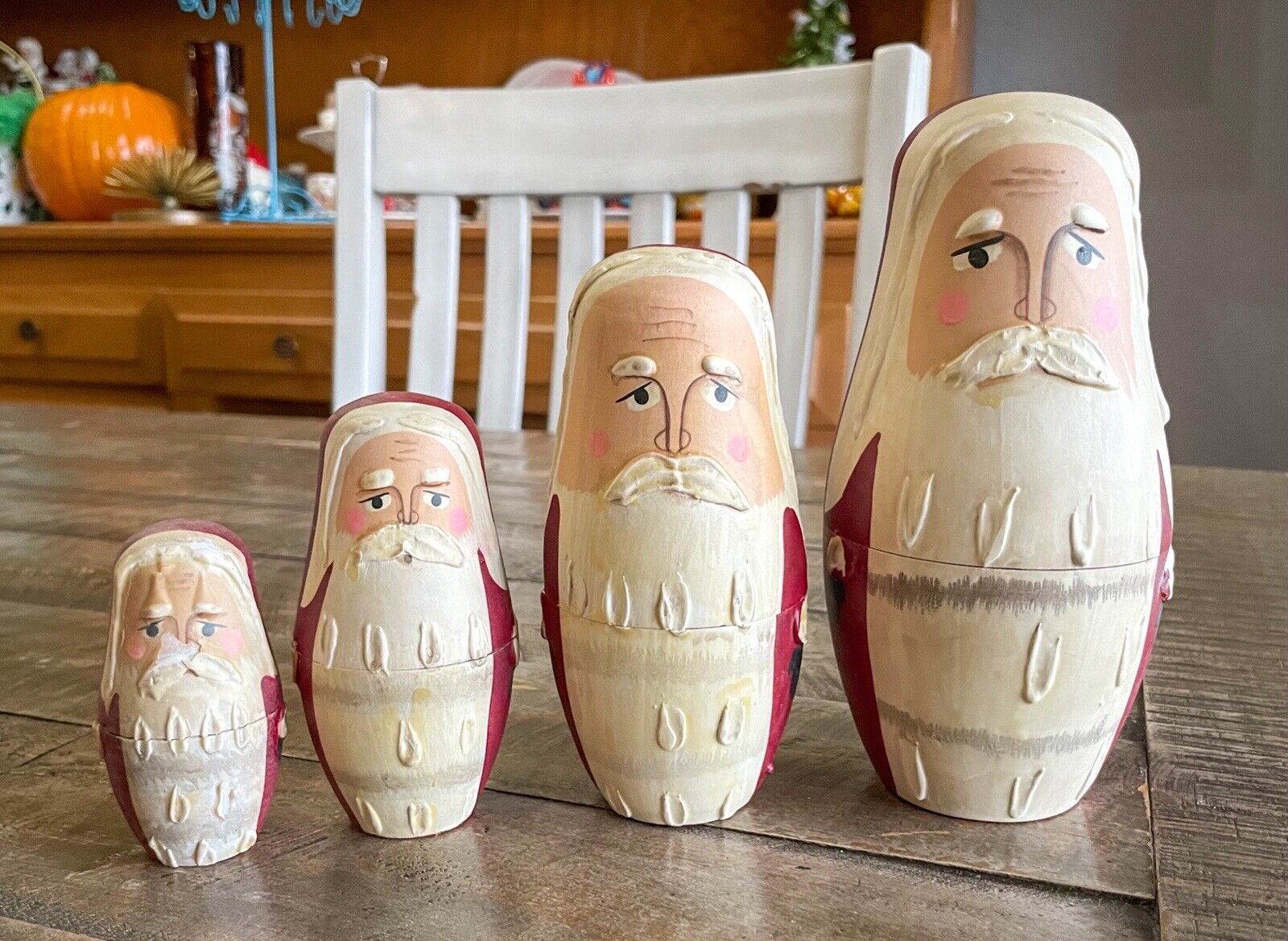 Santa Nesting Dolls 4 Stacking Wooden Santas Martyoshka 7”