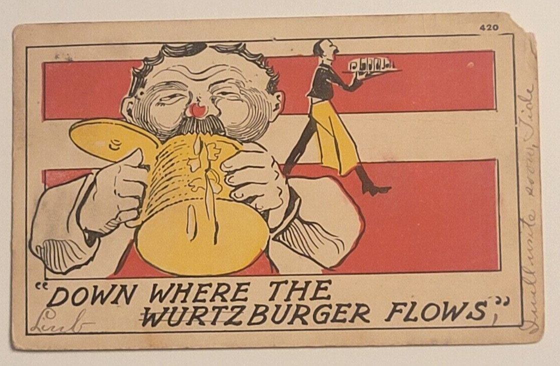 Postcard Down Where The Wurtzburger Flows Undivided Posted 1908