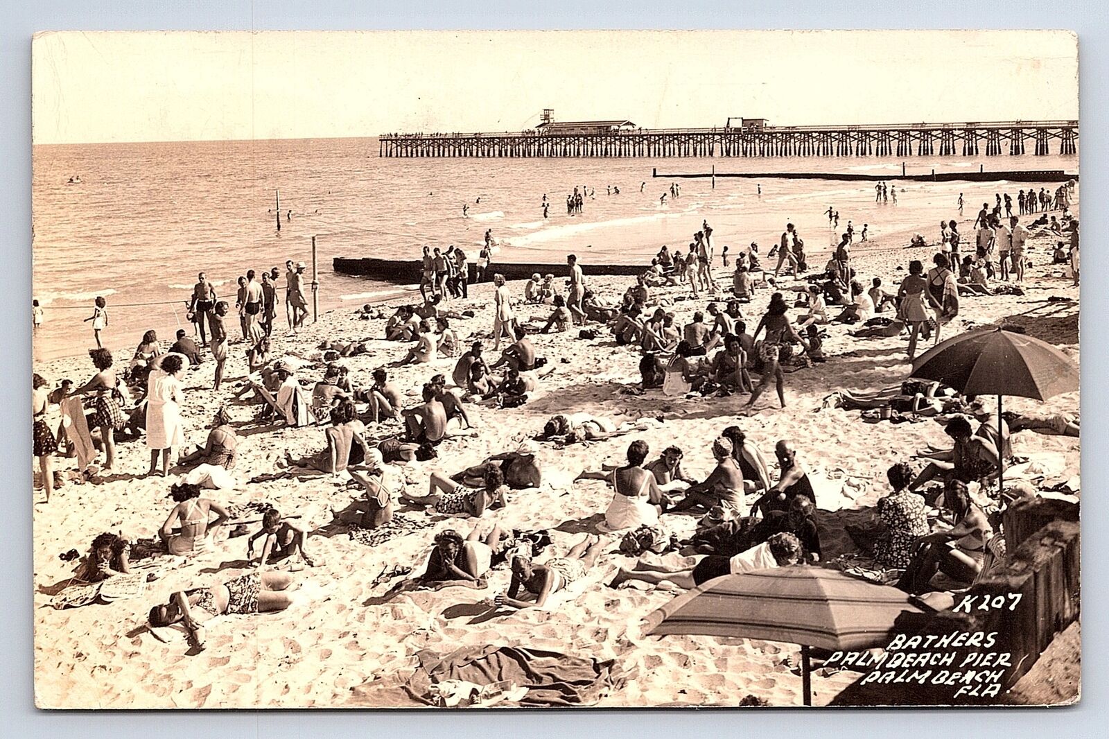 Postcard RPPC Bathers Palm Beach Pier Palm Beach Florida c.1945