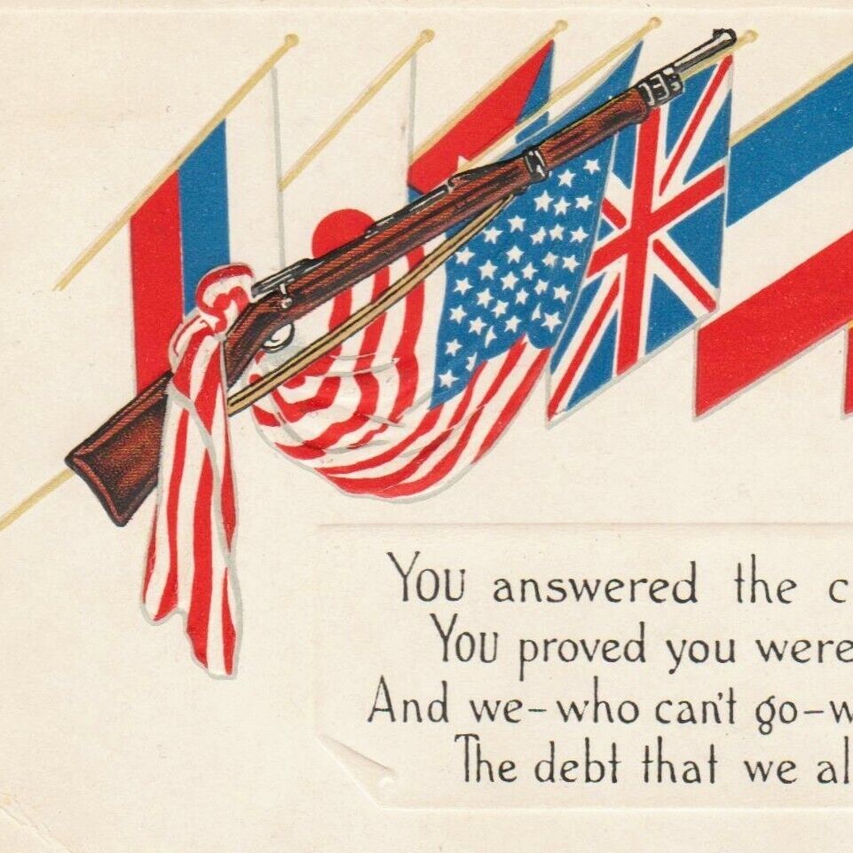 WWI Rifle & Flags You Answered The Call 1919 Patriotic Postcard USA