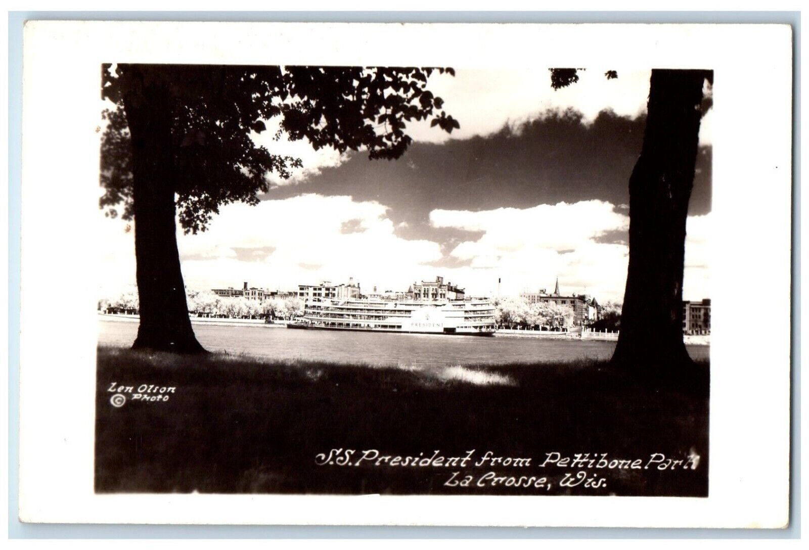 c1940's SS President From Pettibone Park Ship La Crosse WI RPPC Photo Postcard