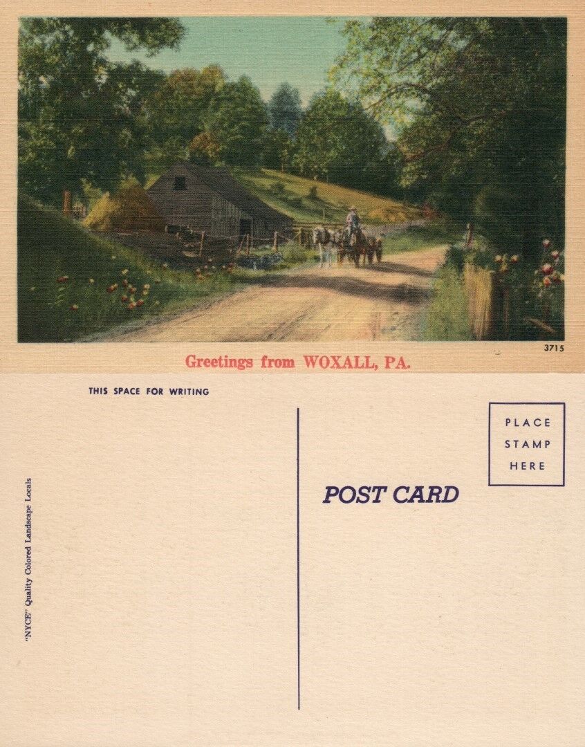 GREETINGS FROM WOXALL PA VINTAGE POSTCARD