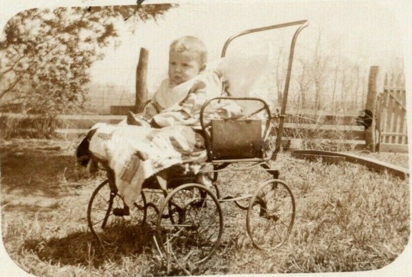 c1910 Baby Child in Victorian Stroller RPPC Photo Antique Postcard