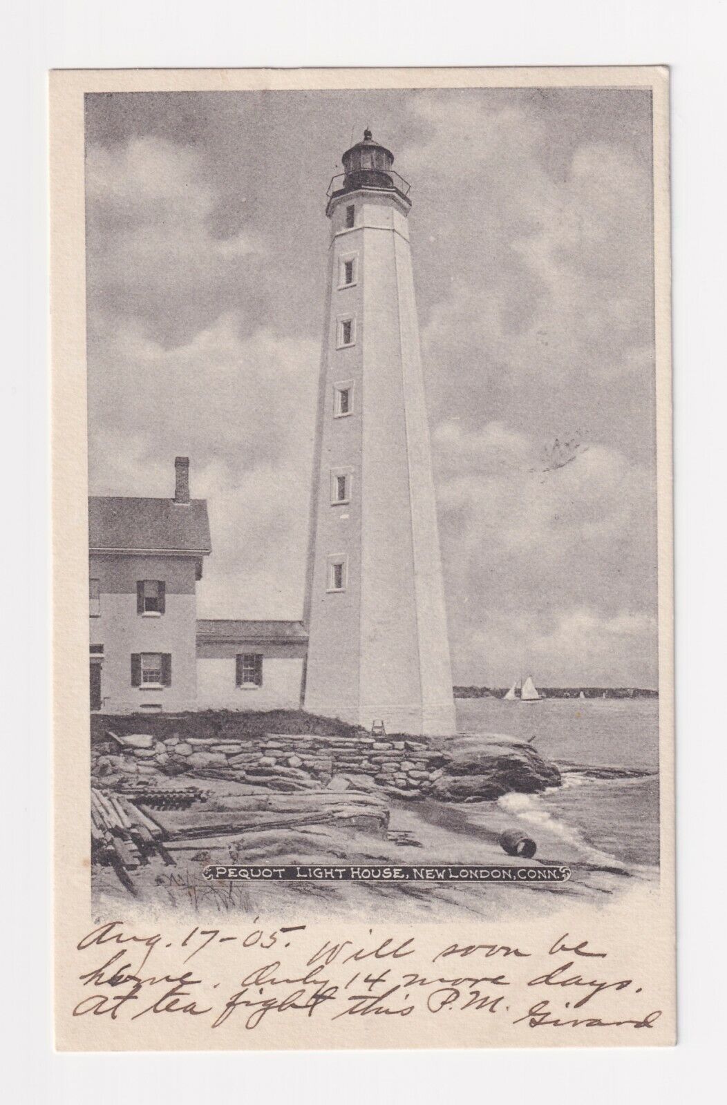CONNECTICUT PEQUOT LIGHTHOUSE POSTED 1905 TO REBECCA MARTIN, FINDLAY, OHIO