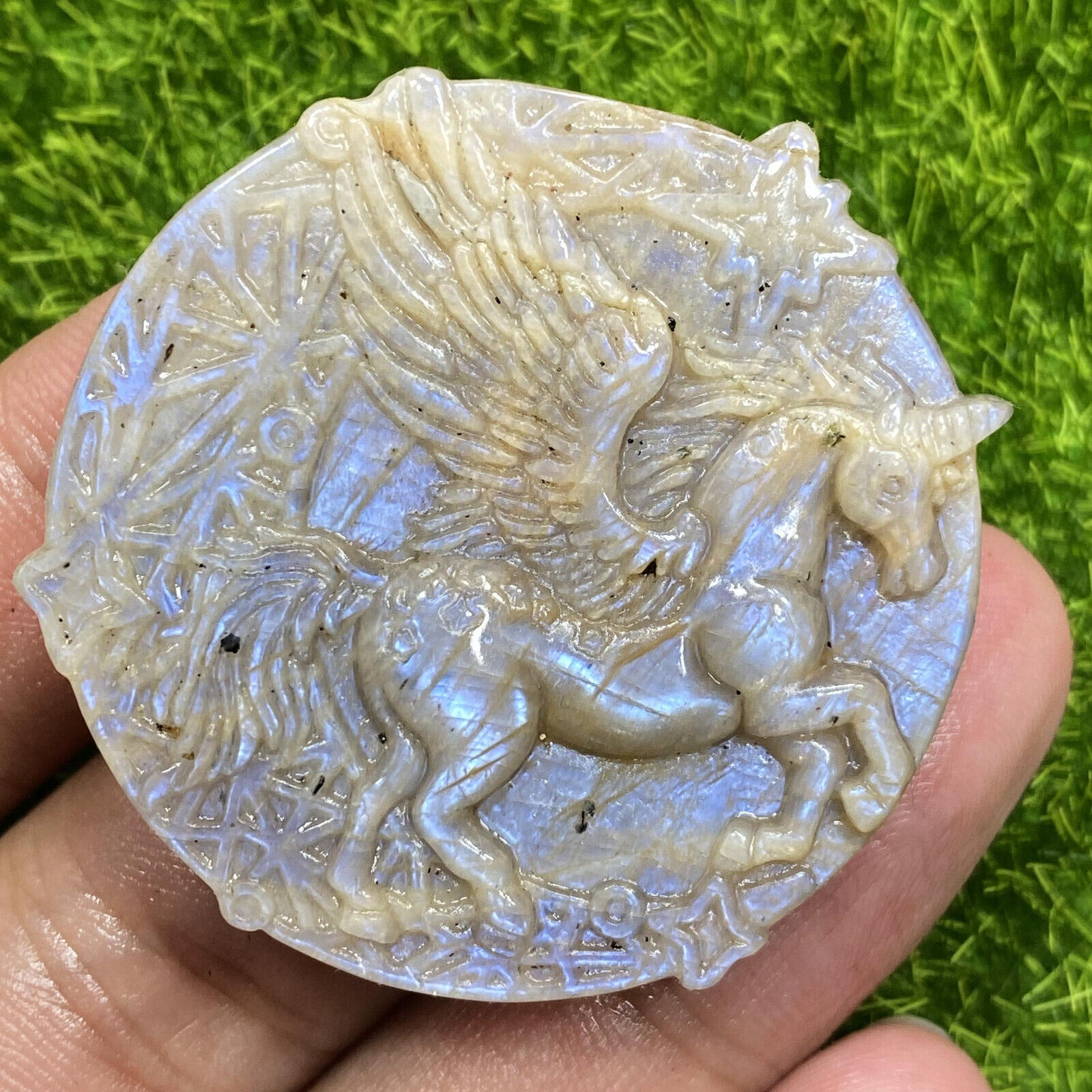 Natural Purple Moonstone Quartz Hand carved Unicorn Crystal Reiki healing 1pc
