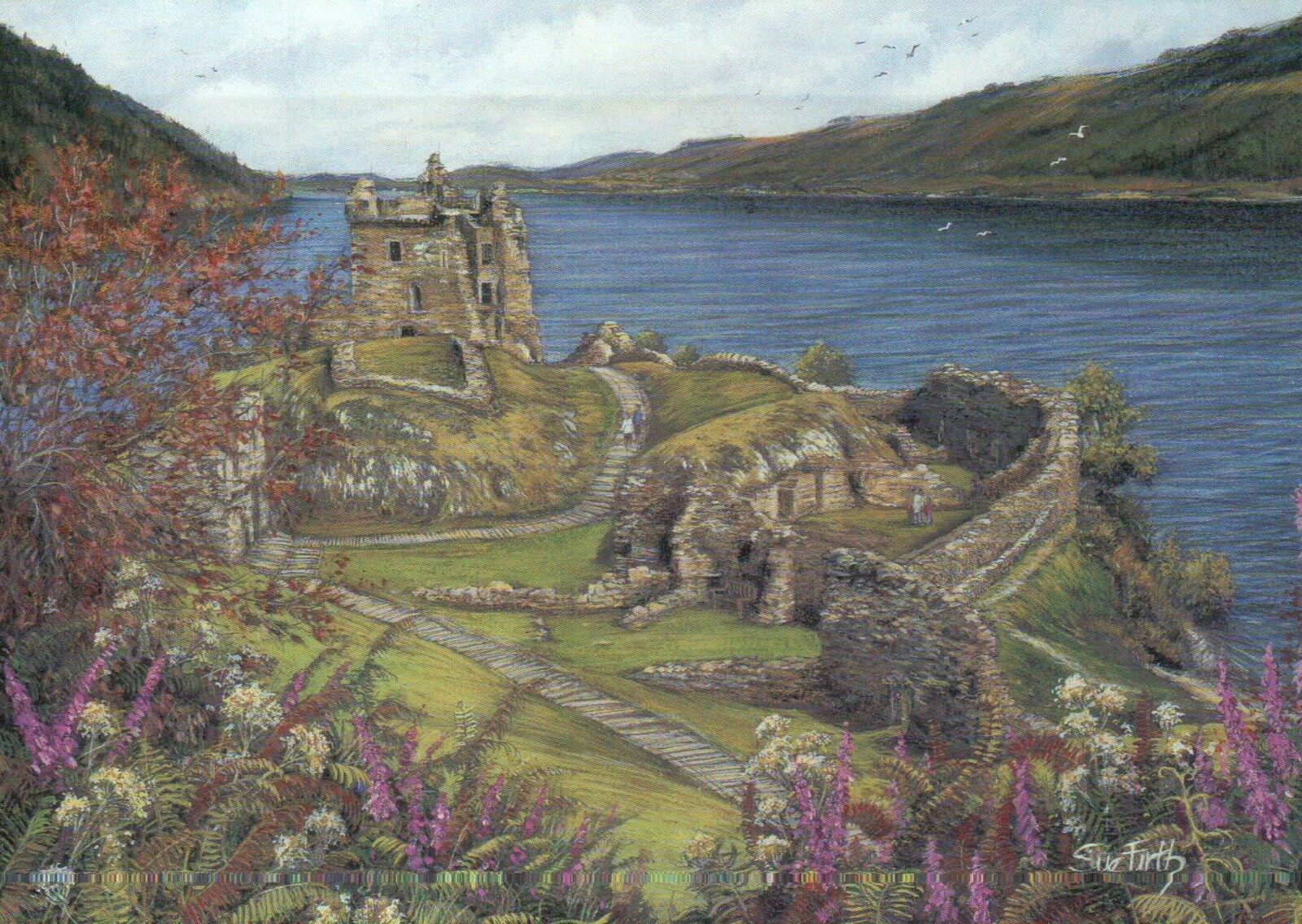 Loch Ness & Urquhart Castle, Scotland, UK --- Modern United Kingdom Art Postcard