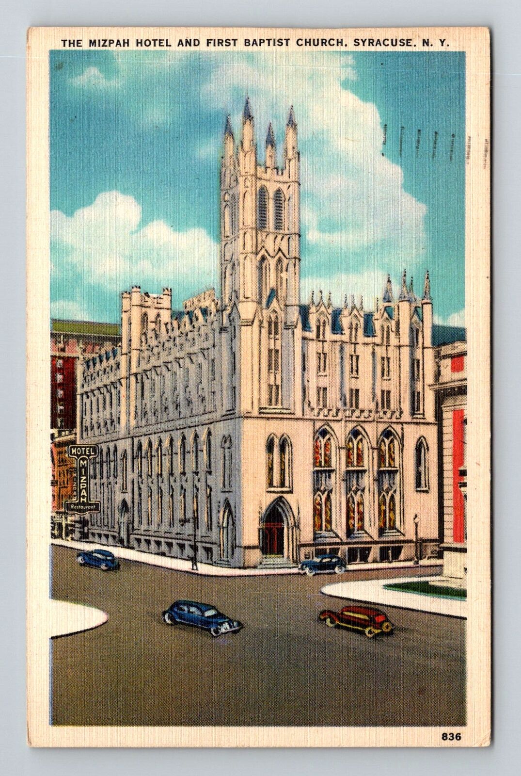 Syracuse NY-New York, Mizpah Hotel, First Baptist Church Vintage Postcard