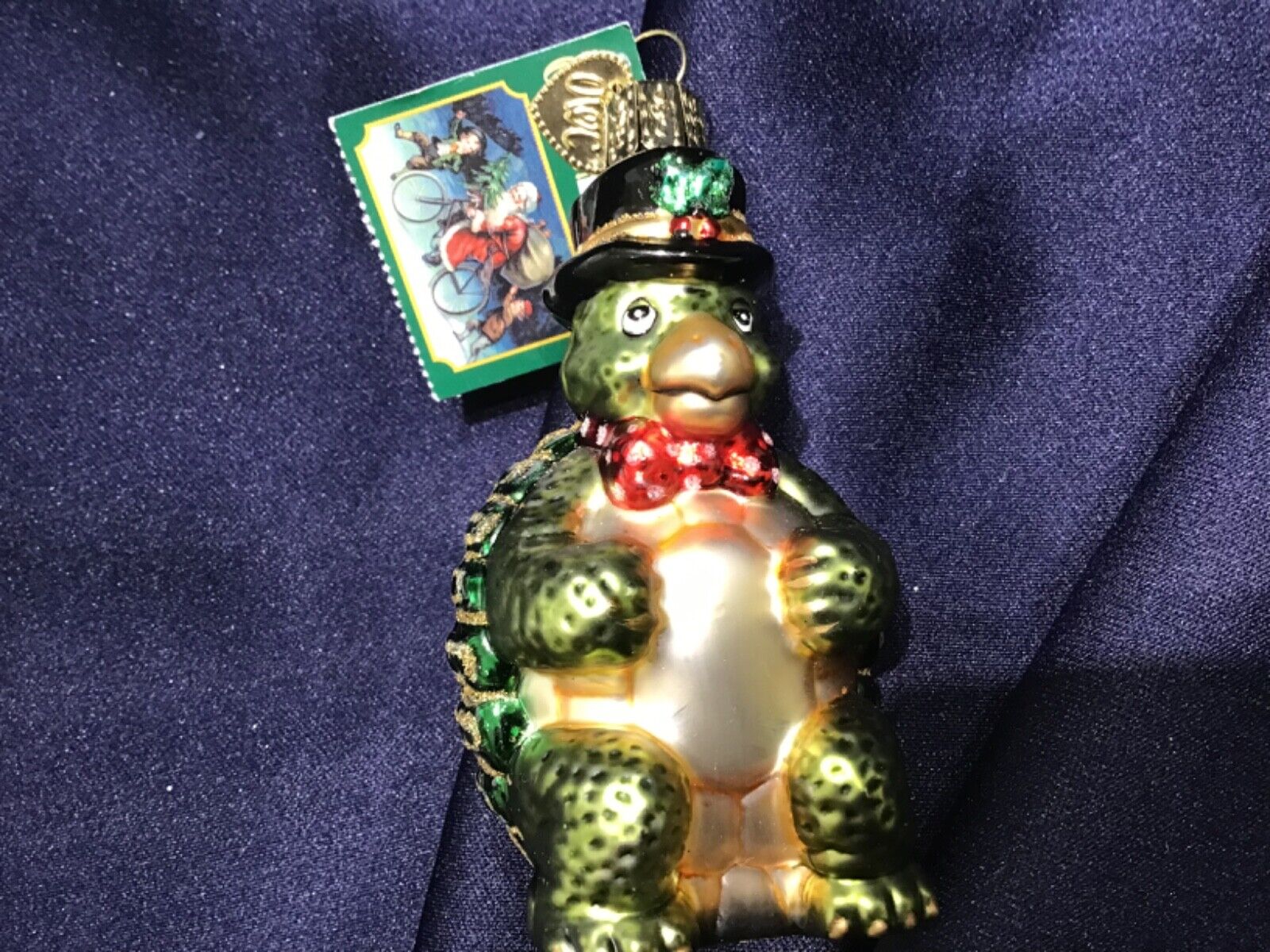 MERCK FAMILY TOP HAT TURTLE glass CHRISTMAS ORNAMENT old world NEW TAG