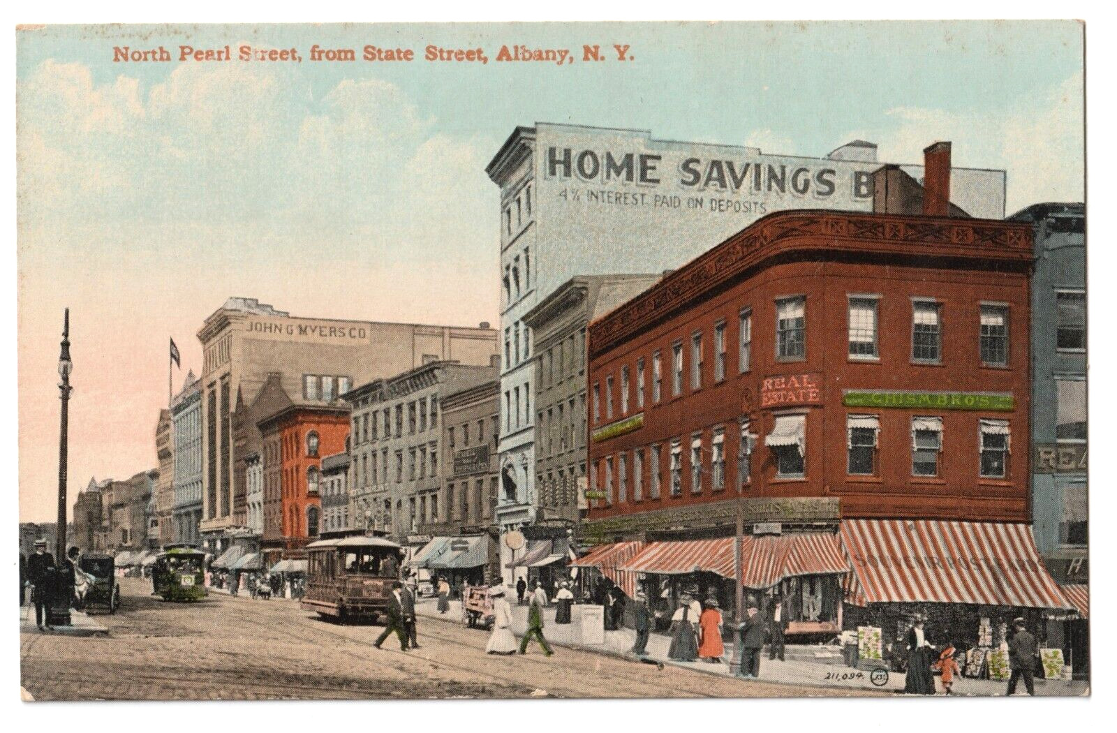 North Pearl Street from State Street-Albany, New York NY-antique postcard