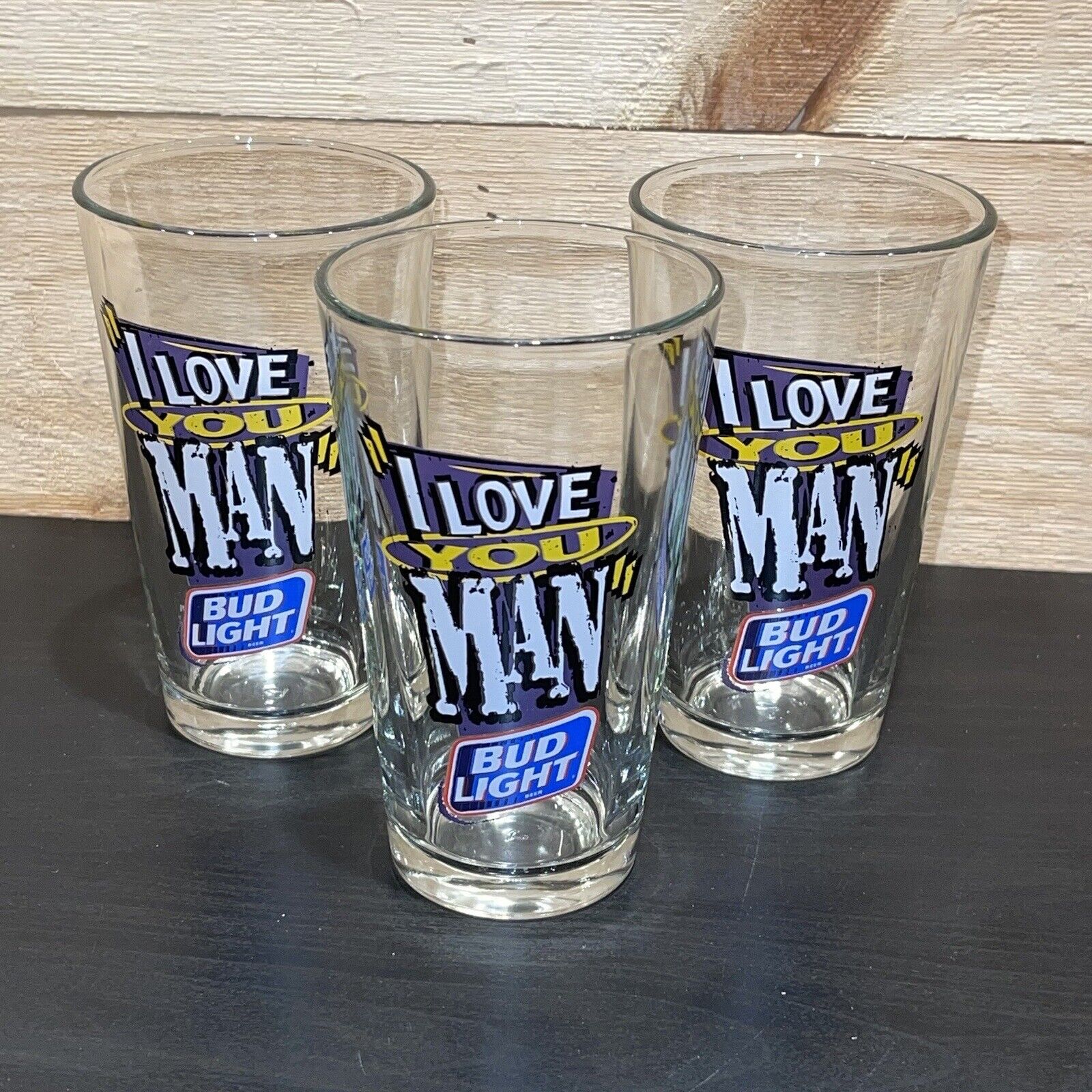 1990s VINTAGE Bud Light I Love You Man Pint Beer Glasses Budweiser Lot Of 3 EUC