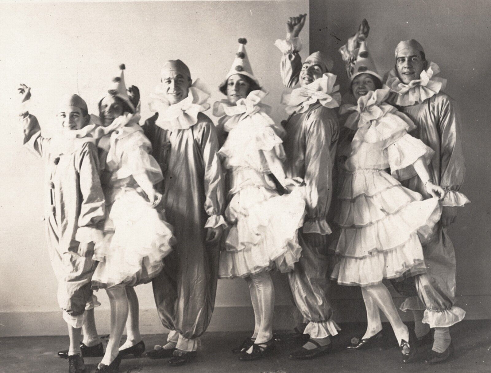 Antiq RPPC Studio Photo Clowns Pierrots Halloween Circus Costume Men Women Dance