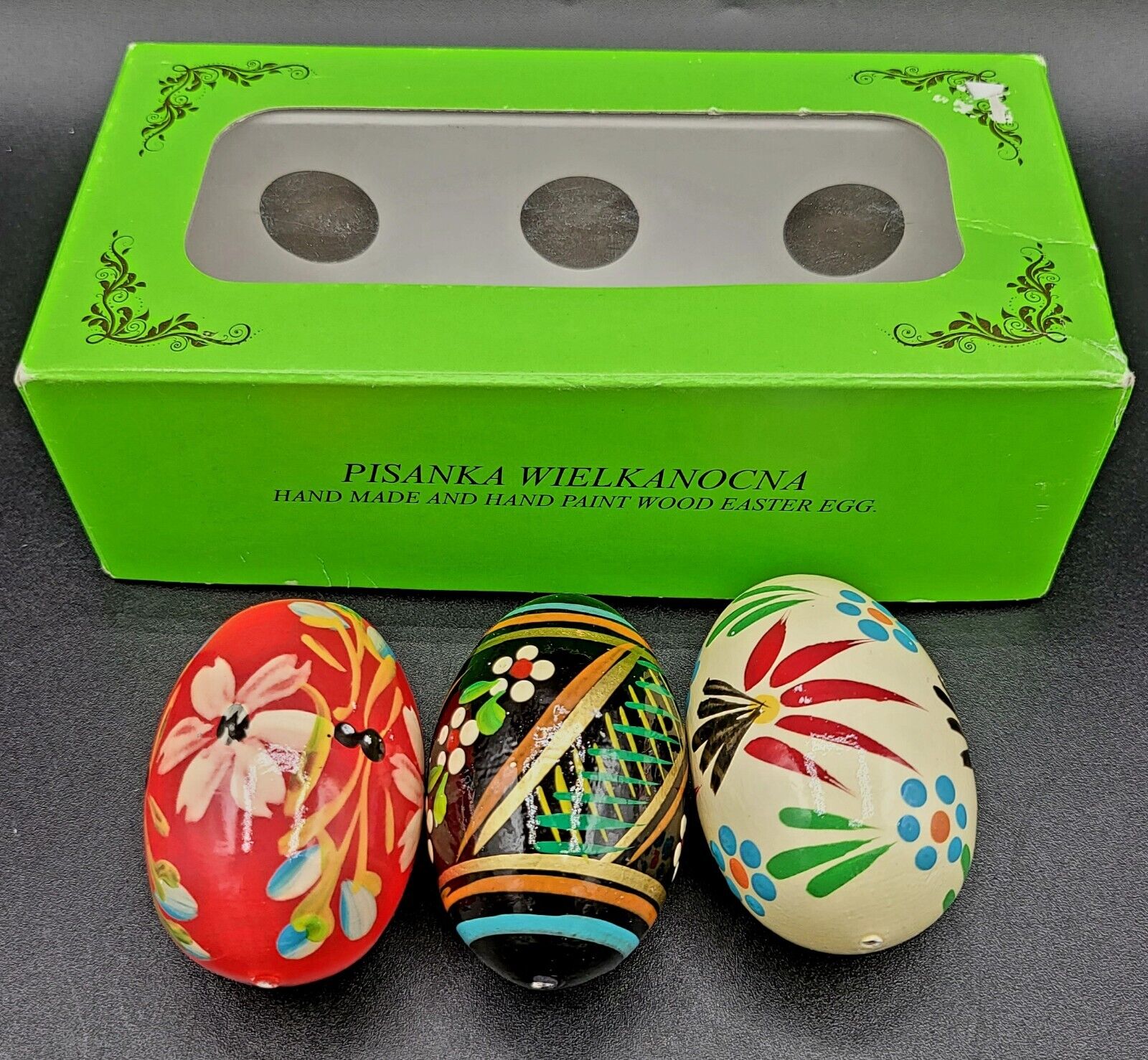 (3) Vtg Polish Pisanka\'s Hand-painted Wooden Easter Eggs