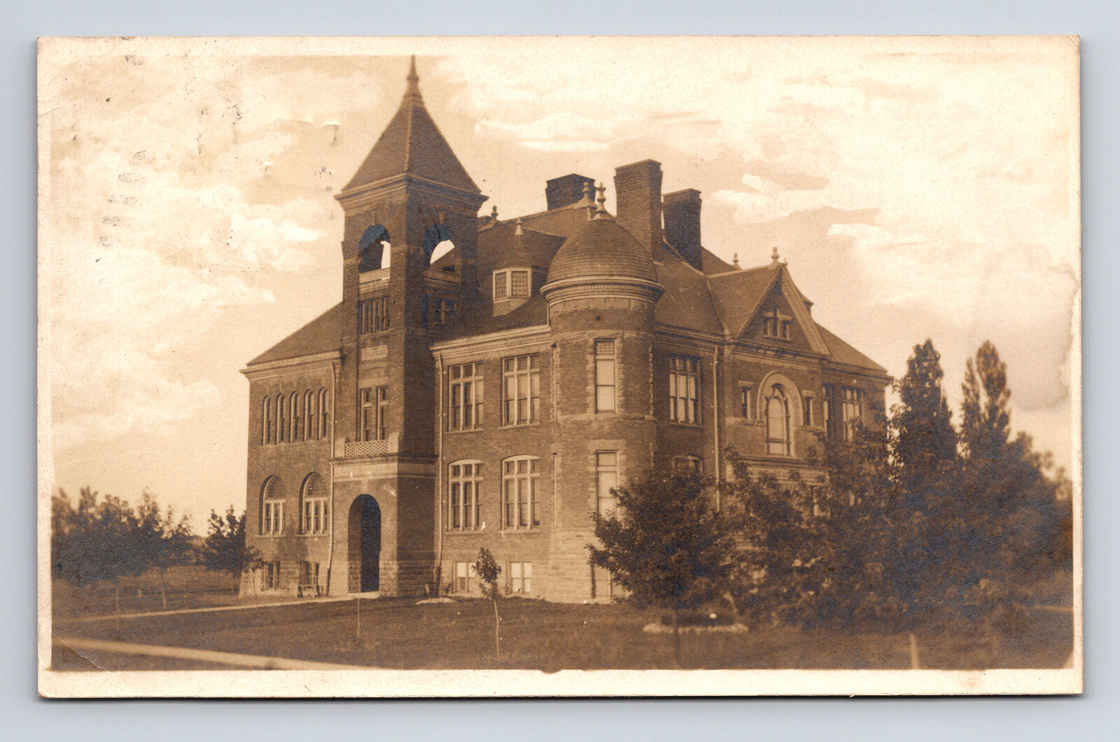 1909 RPPC High School Building Huron County Harbor Beach MI Postcard