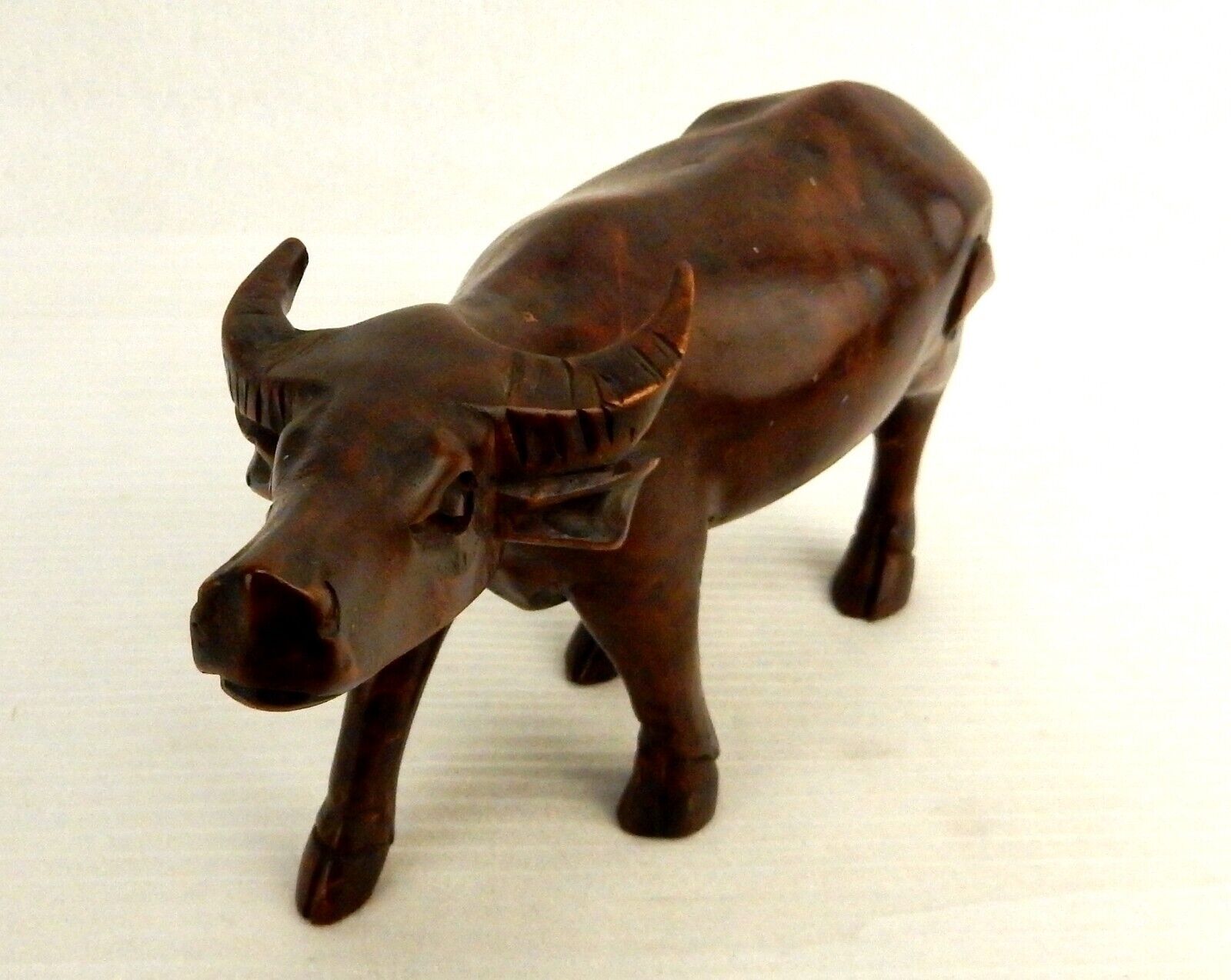 Vintage Hand Carved Wooden Carabao Bull Figurine, Domestic Water Buffalo