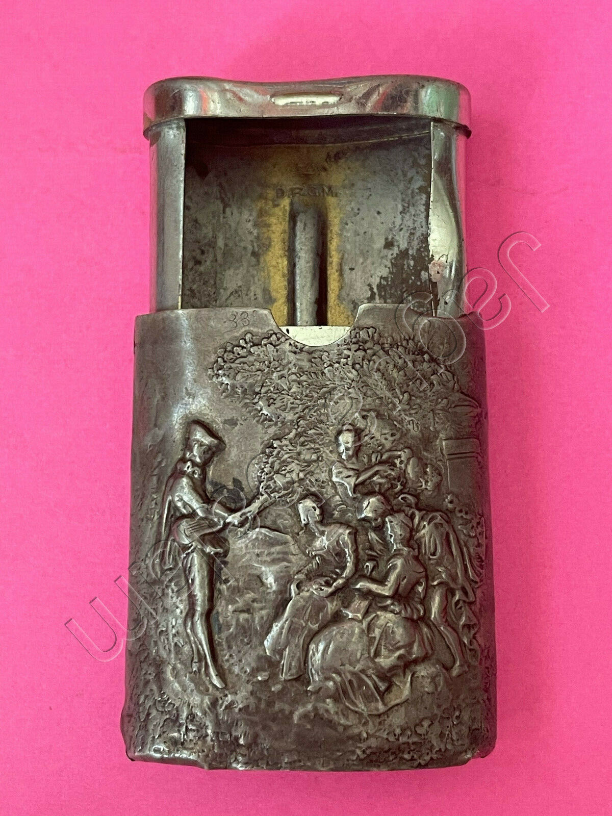 Vintage DRGM Germany Tin Pill Box w/ a Classic beautiful embossed scene