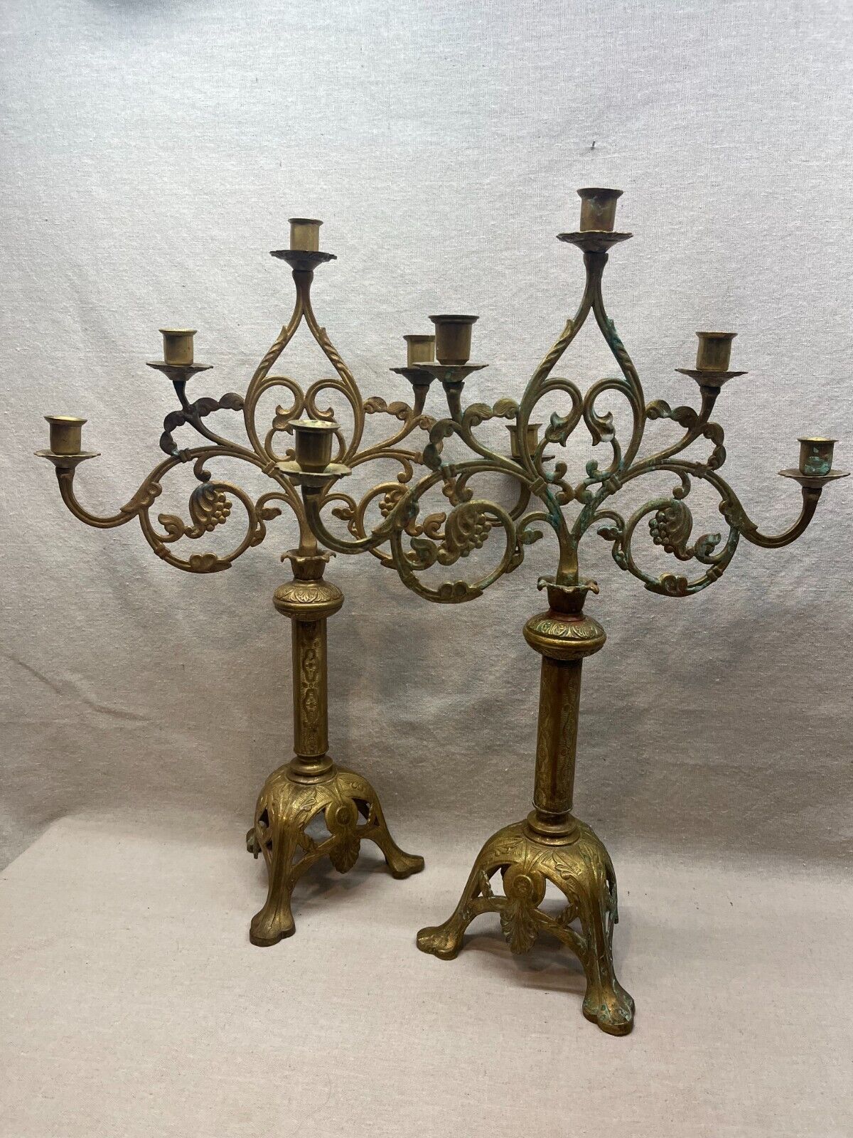 antique church brass neo gothic candle holders 5 arm candelabra