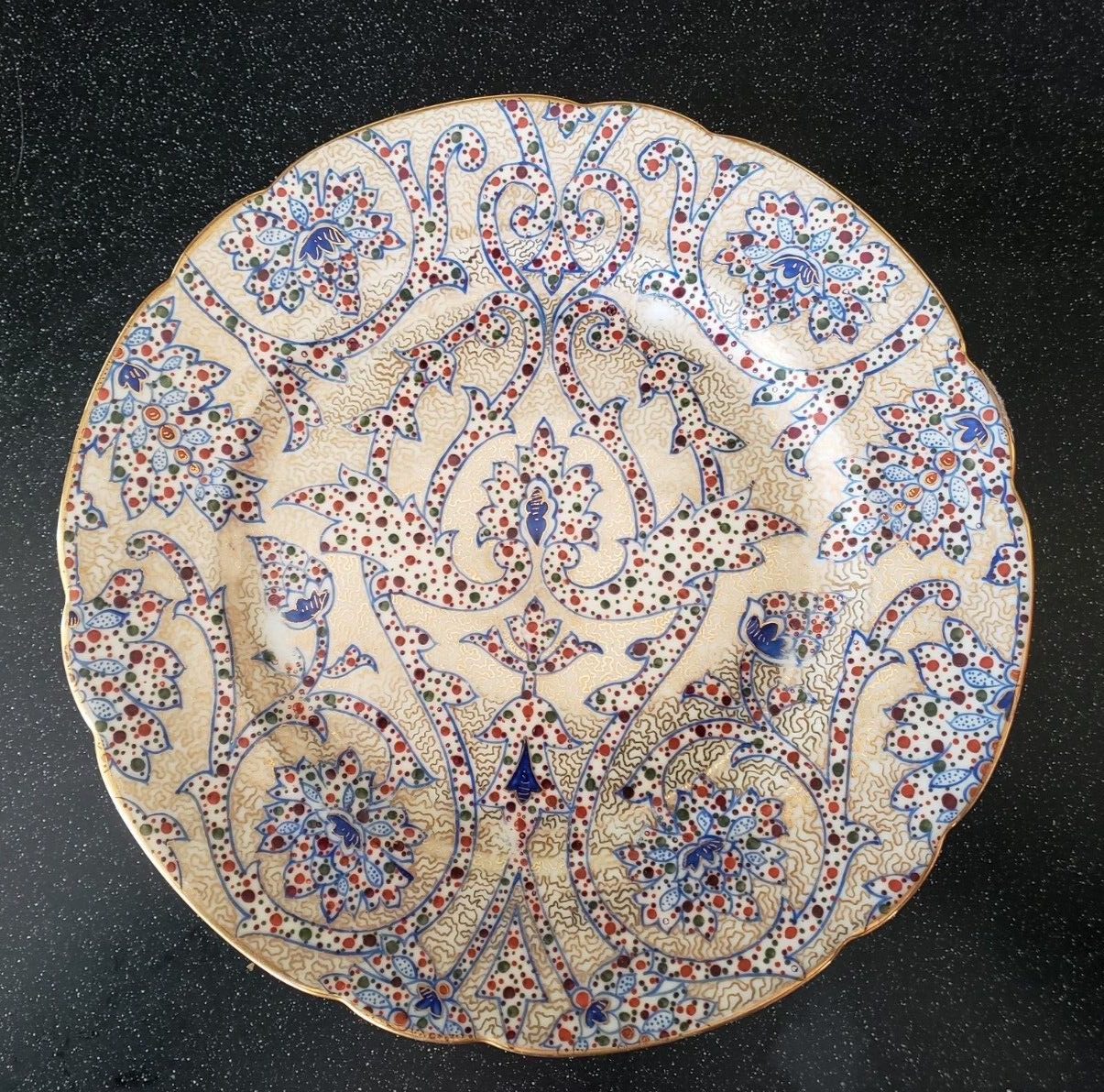ANTIQUE  ROYAL VIENNA BLUE GOLD YELLOW FLORAL PLATE LEAVES AUSTRIA BEE HIVE