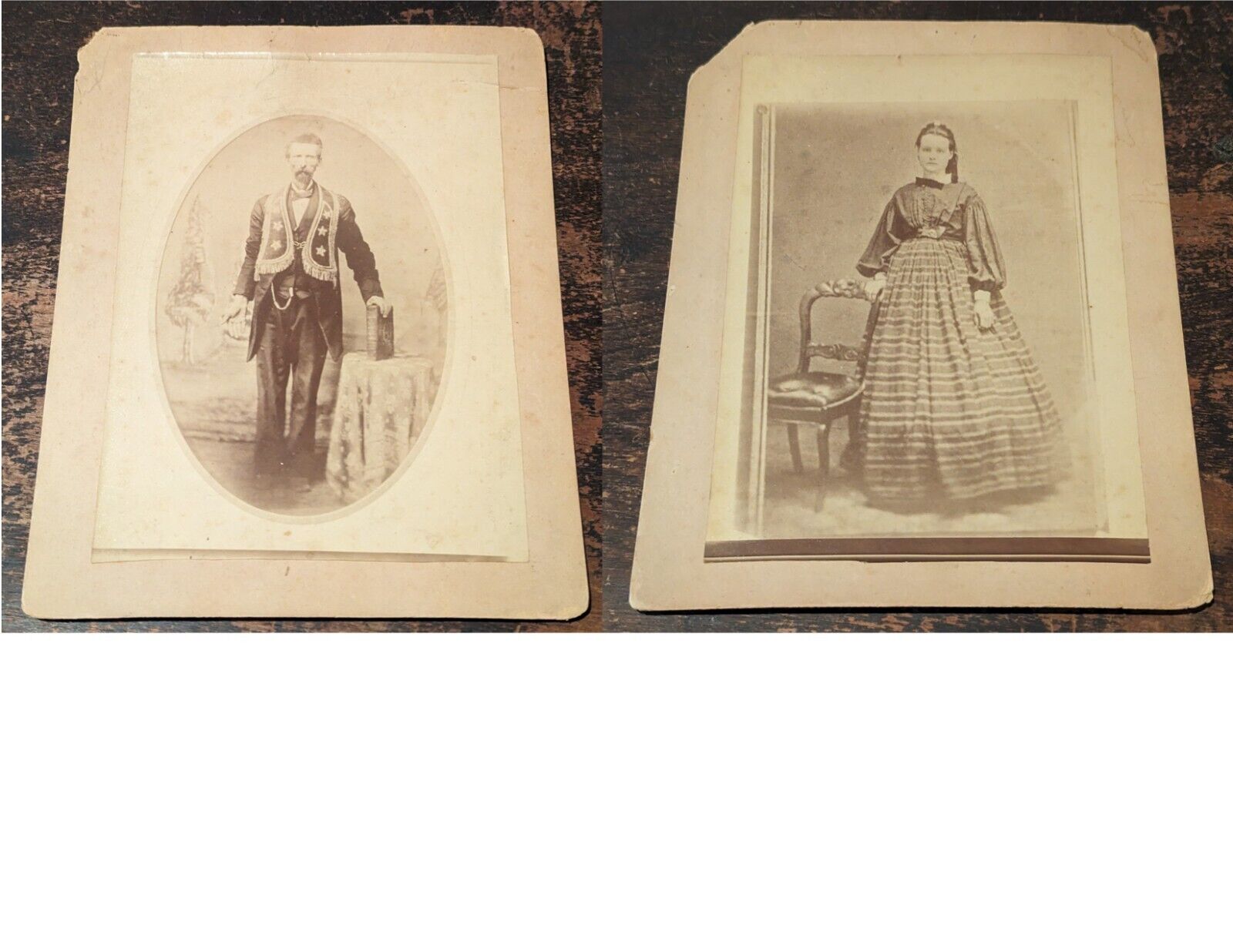 2 Photo Portraits Robert & Louisa Renner-Steuben Co, IN 1860s? Odd Fellows IOOF