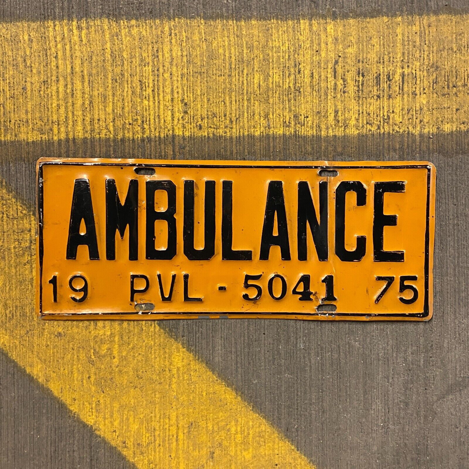 1975 Local Chicago Ambulance Illinois License Plate Auto Garage PVL 5041 LARGE