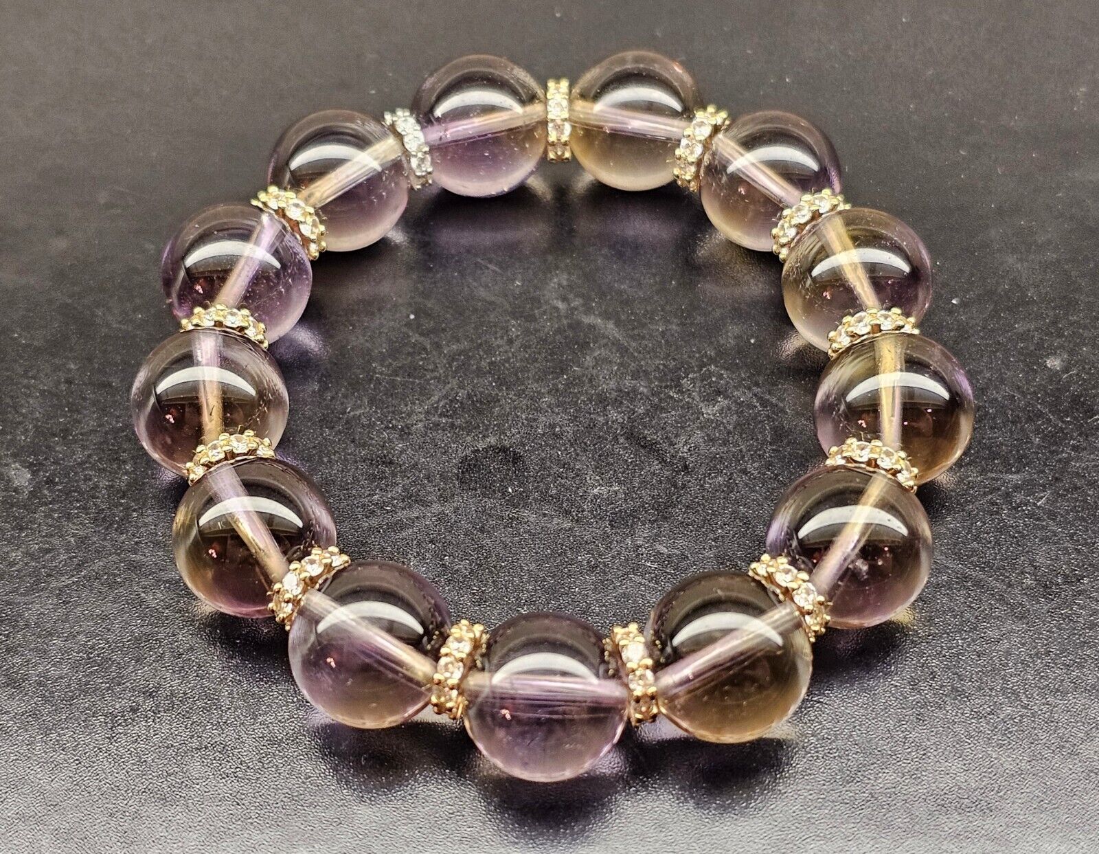 Top Quality Ametrine Amethyst Gemstone Crystal Citrine Beads Bracelet 14.3mm