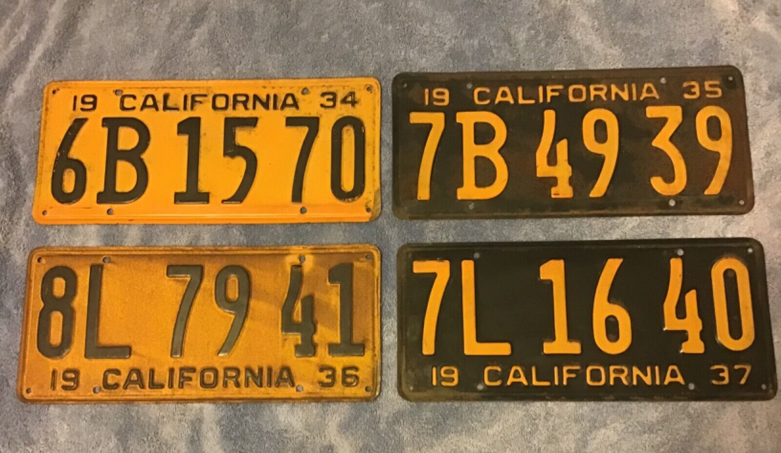 Lot of 4 1930\'s California license plates 1934,35,36 and 37 nice condition