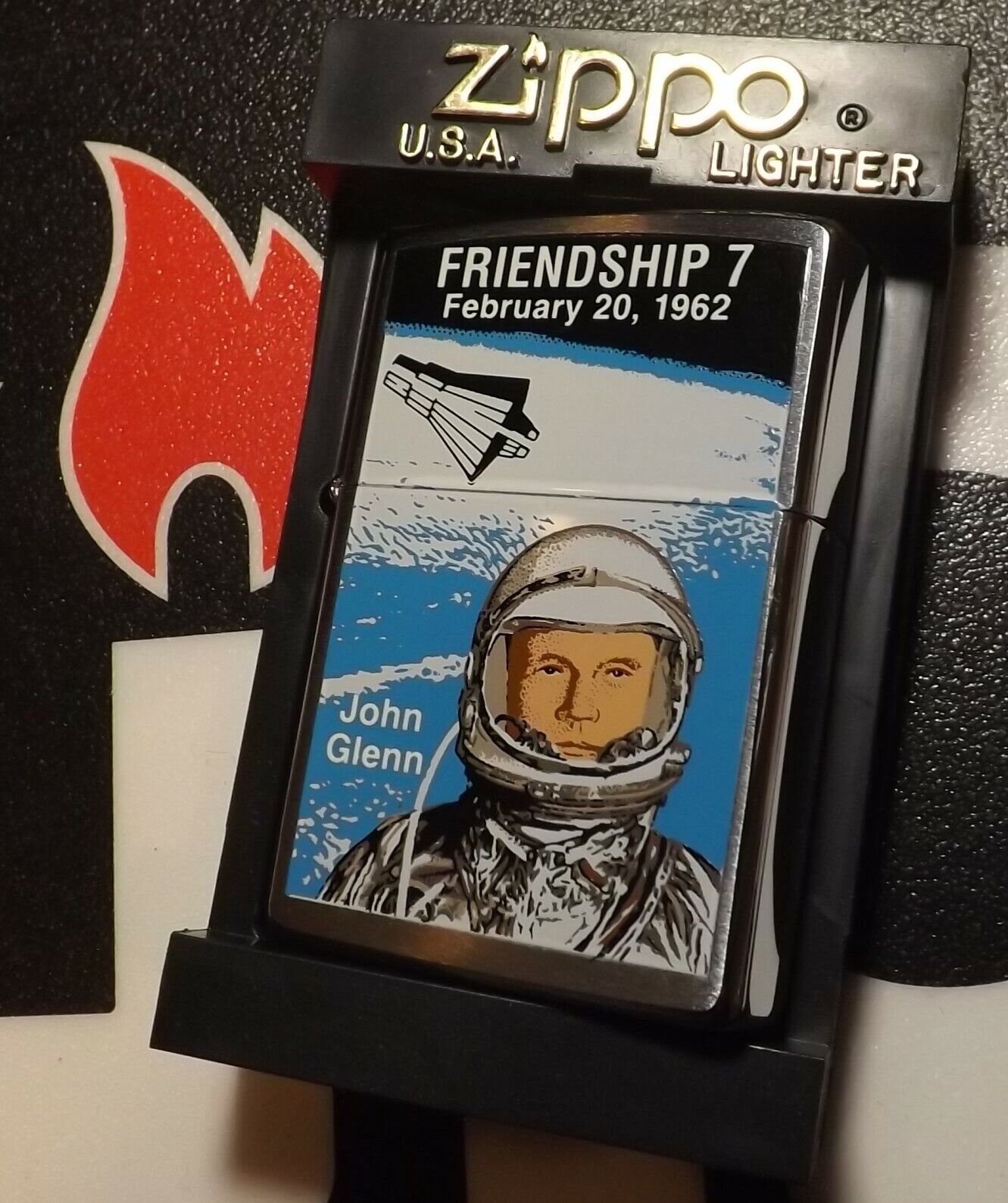 Zippo NASA Astronaut John Glenn Friendship 7 Feb 20 1962 Org Box Rare XV 1999