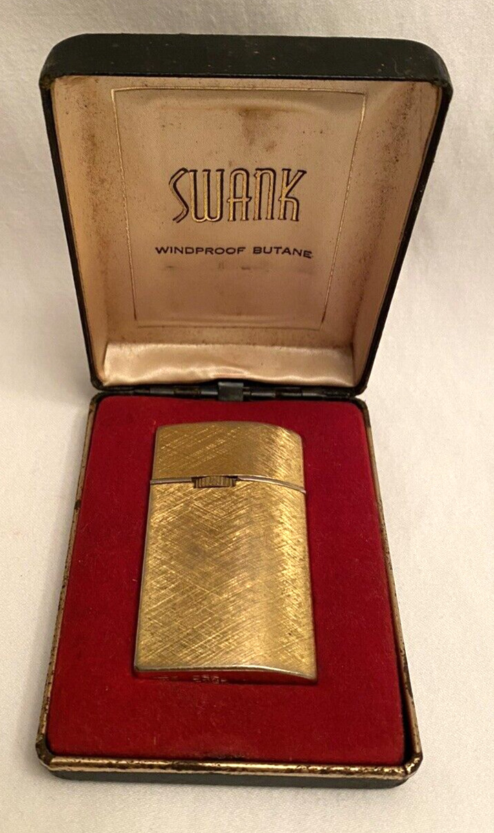 Vintage SWANK Gold Tone Cigarette Lighter Windproof In Original Box Butane Japan