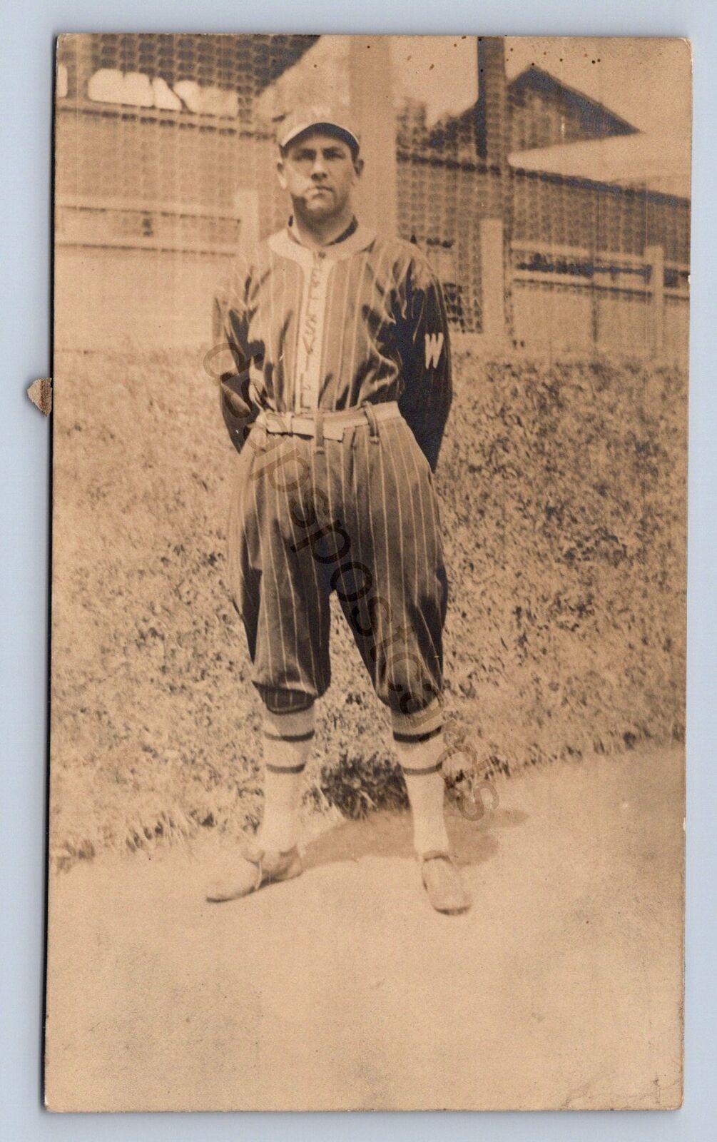 J87/ Wellsville Ohio RPPC Postcard c1910 Baseball Player Uniform Stadium 661