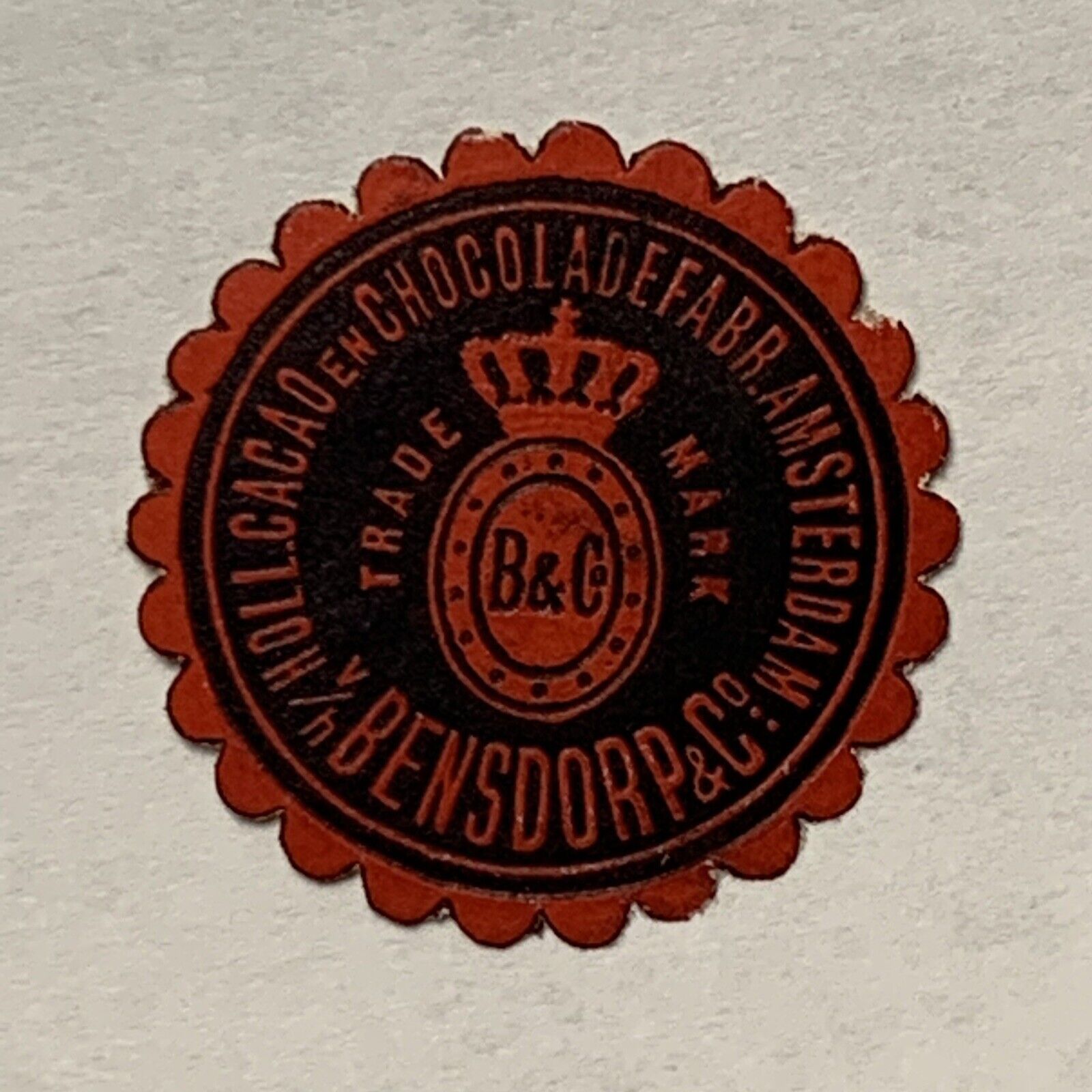 BENSDORP & CO. CHOCOLATE COCOA AMSTERDAM SEAL LABEL WITH GUM