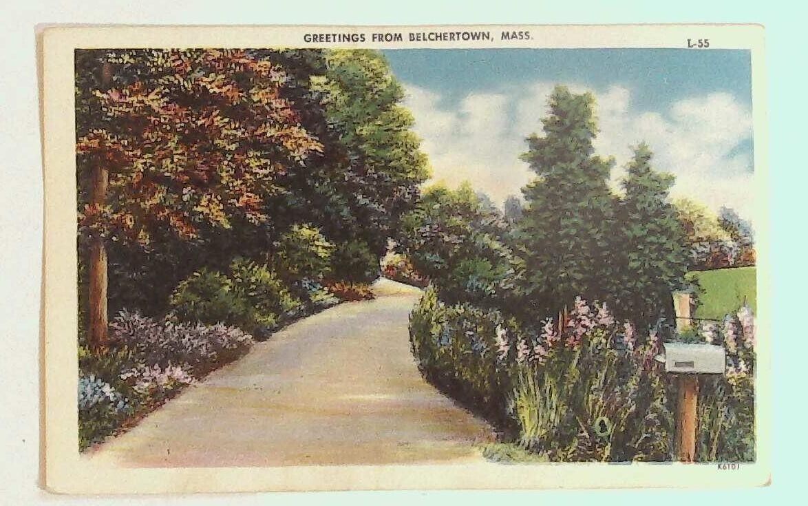 Greetings from Belchertown Mass MA Massachusetts Post Card Postcard vintage A8