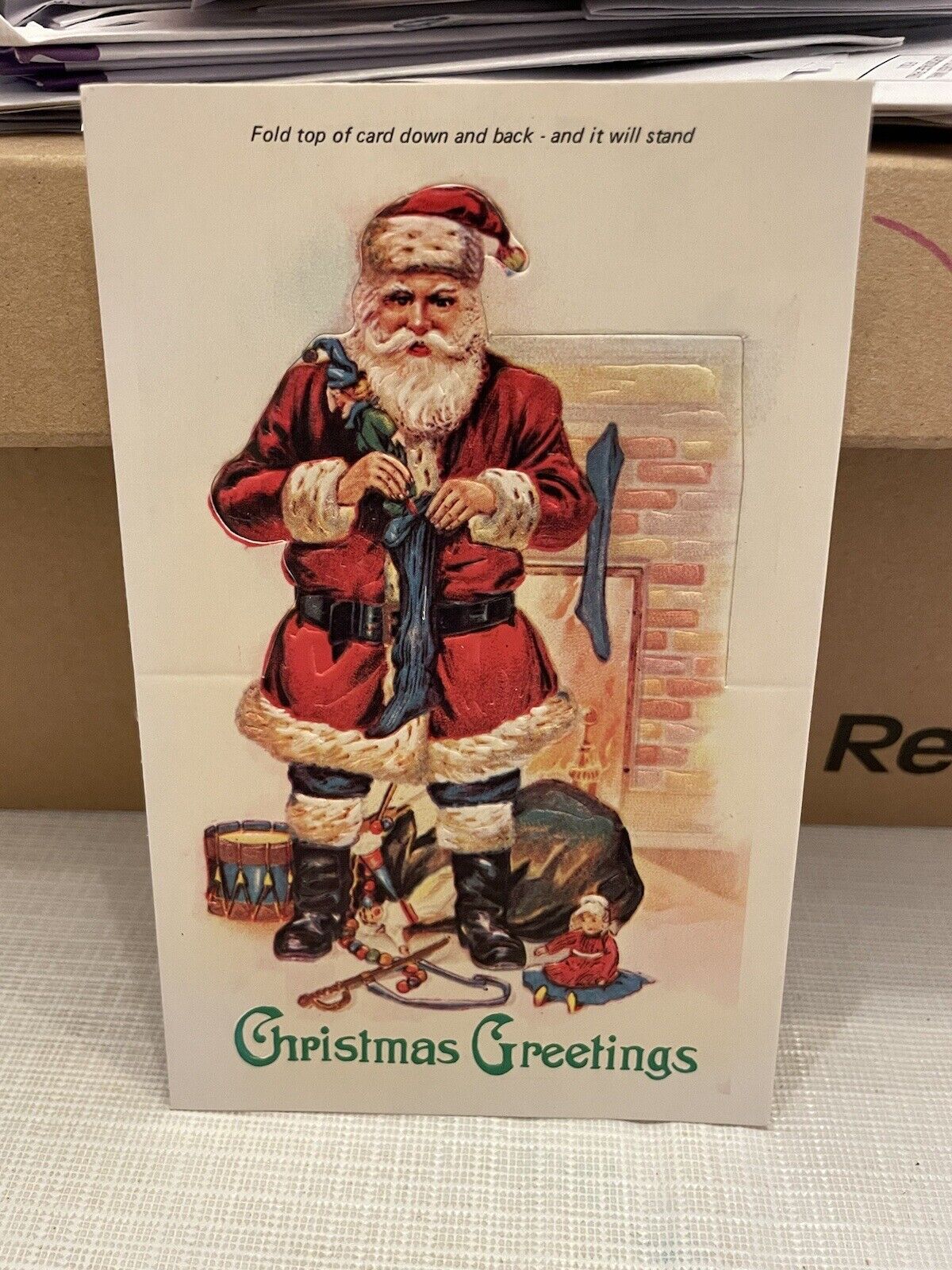 Vtg Postcard Embossed Christmas Greetings Santa Unused 