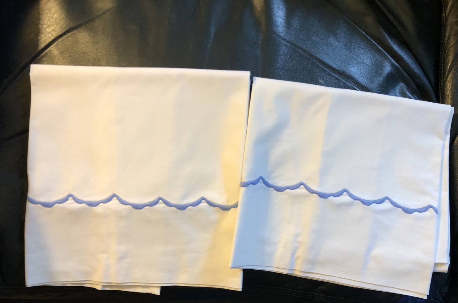 Pillow Cases Embroidered Blue Scalloped Line (2)