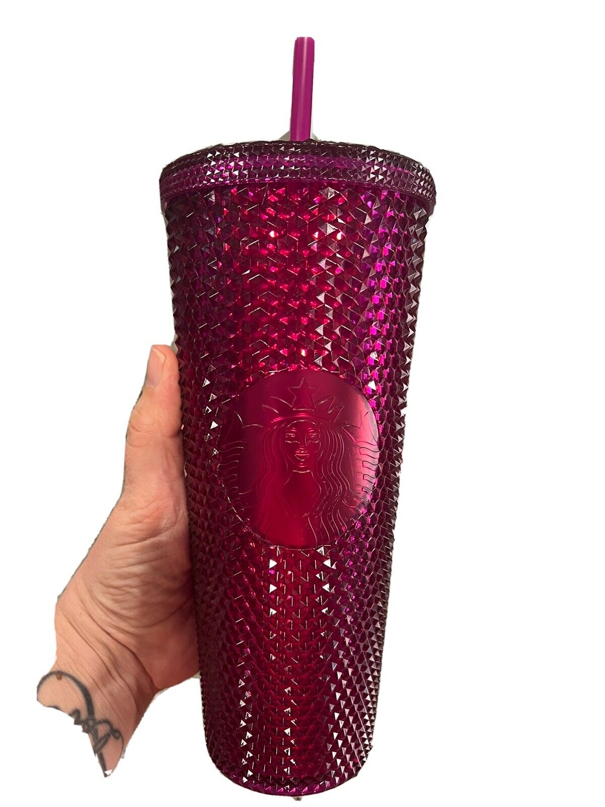 NEW Starbucks Raspberry Soft Touch Studded Tumbler Venti 24Oz Cold Cup 2023