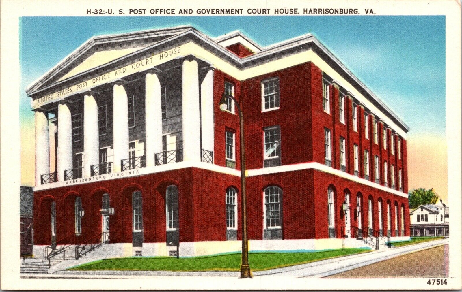 Harrisonburg VA.U.S. Post Office Government Court House  Postcard 5S
