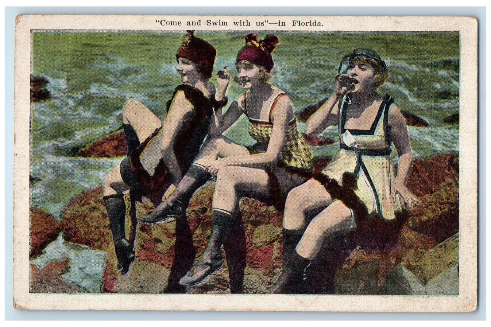 c1910\'s Come And Swim With Us  In Florida FL, Pretty Girls Scene Postcard