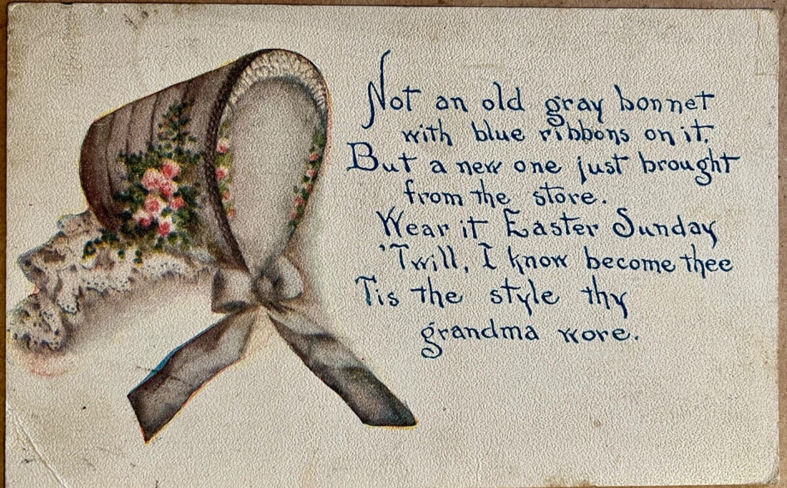 Easter Bonnet Poem Floral Hat Vintage Postcard c1910