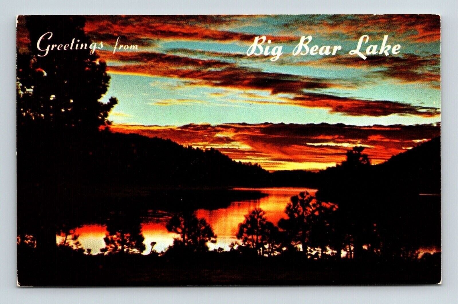 Greetings Big Bear Lake California Scenic Sunset Chrome WOB Postcard
