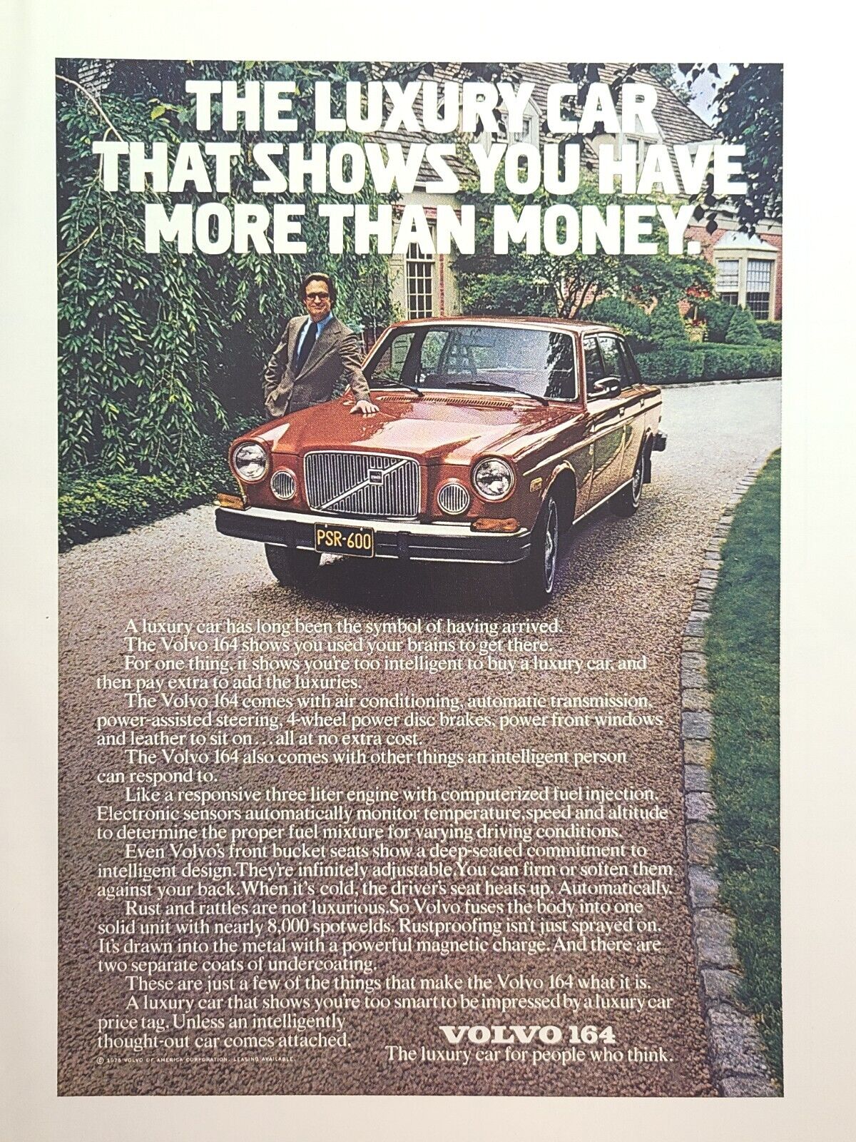 Volvo 164 Luxury Sedan Car More Than Money Estate Drive Vintage Print Ad 1975