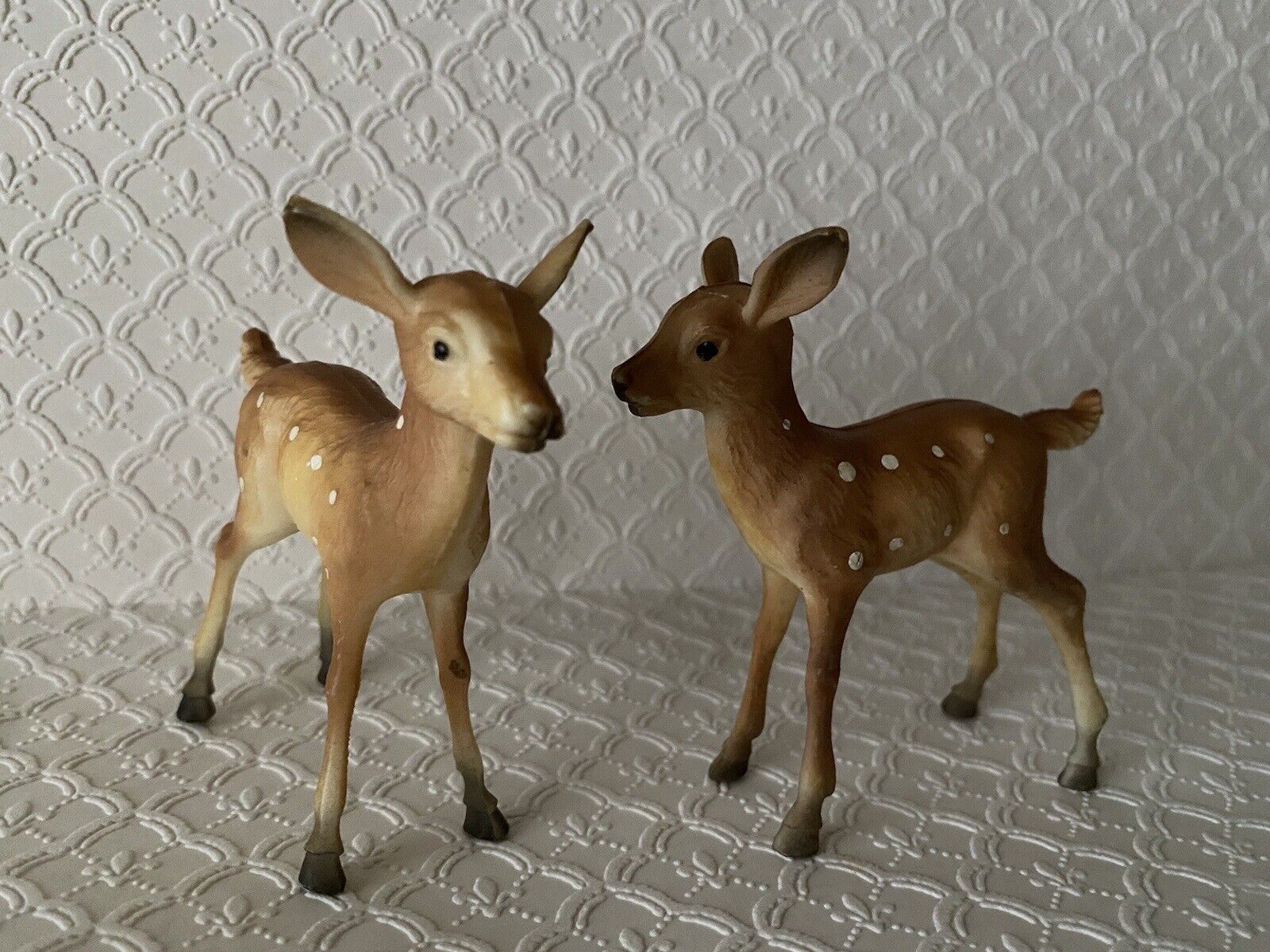 Vintage 2 Plastic Deer Fawn Figurine Made In Hong Kong