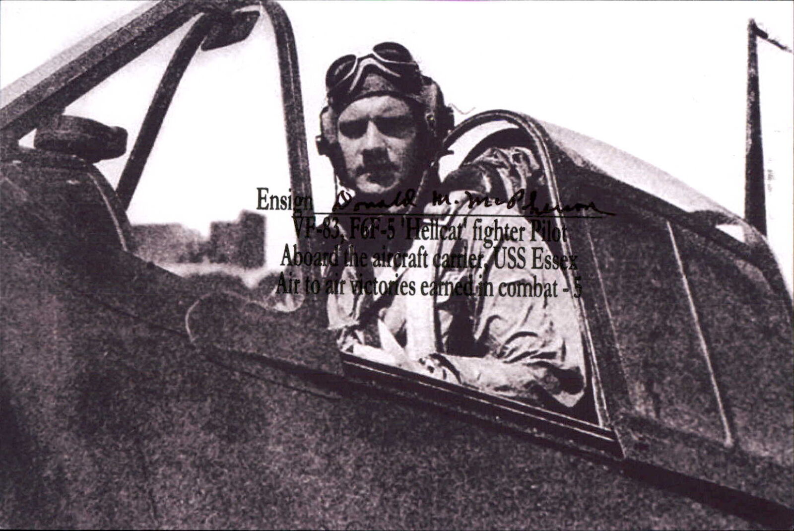 Donald McPherson Signed 4x6 Photo WWII D-Day Normandy Ace Pilot 5 Kills WW II